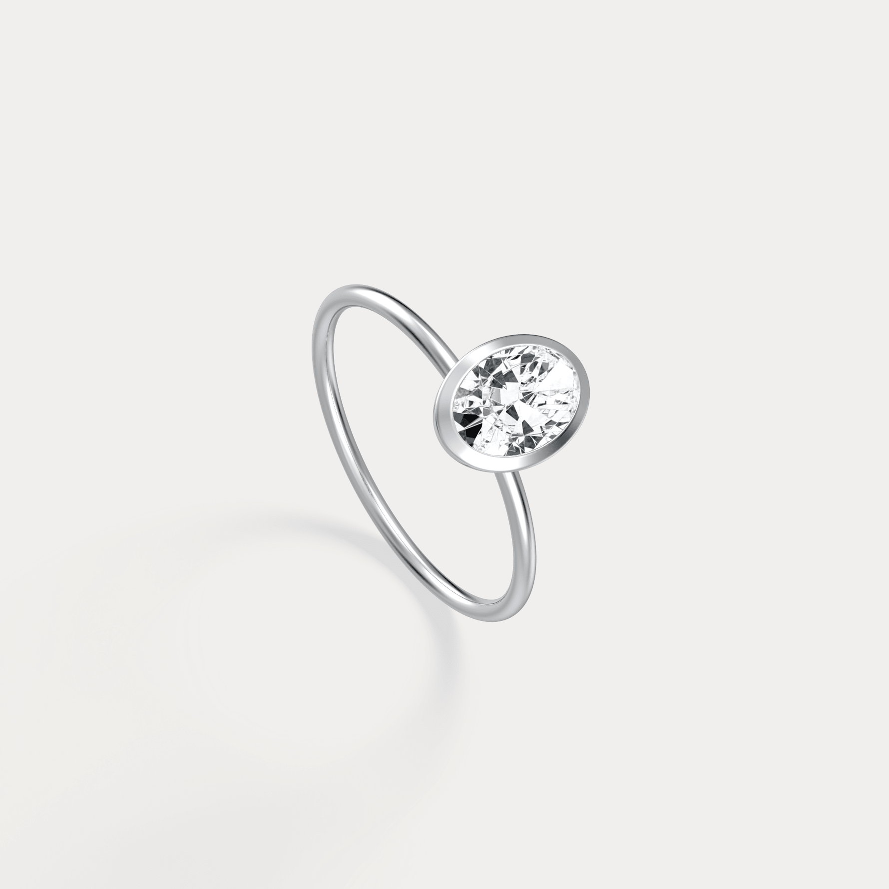 1CT Oval Cut Lab - Grown Diamond Bezel Engagement Ring in 14K Gold/Platinum - Rings