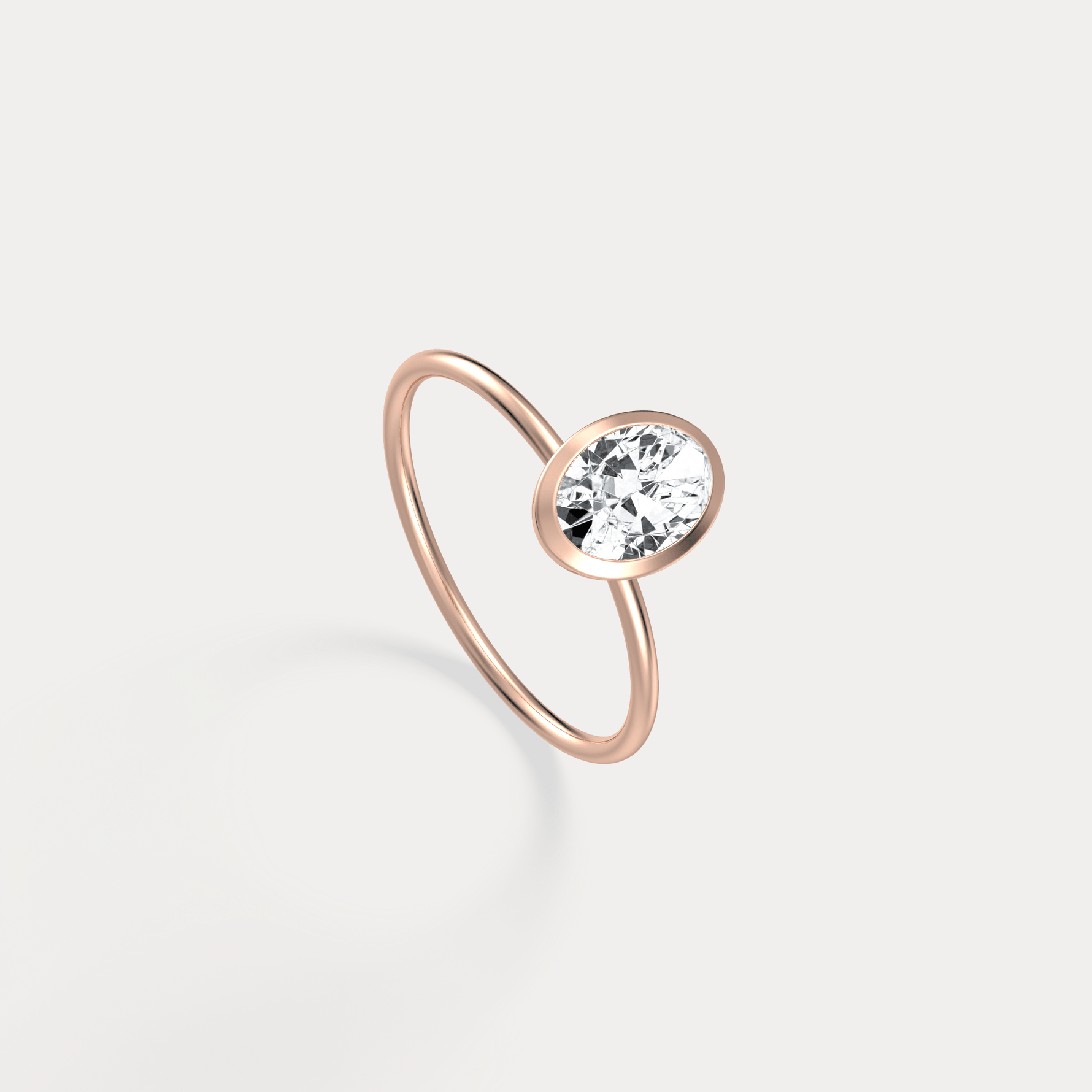 1CT Oval Cut Lab - Grown Diamond Bezel Engagement Ring in 14K Gold/Platinum - Rings