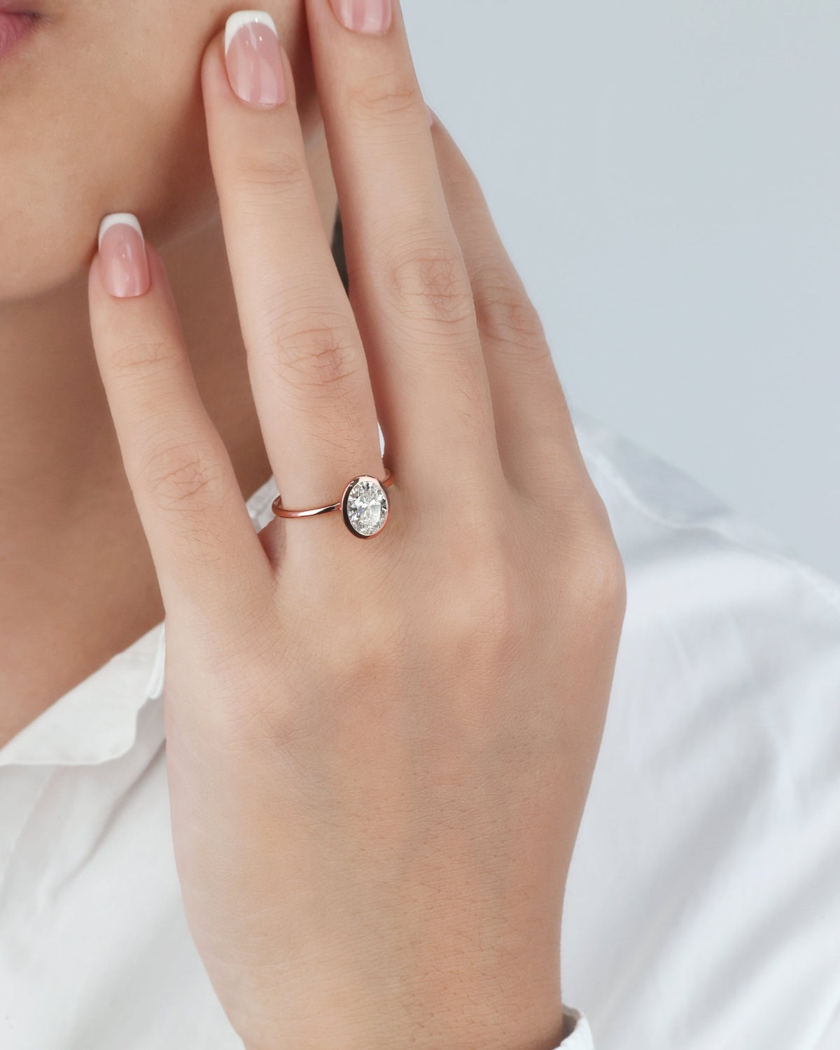 1CT Oval Cut Lab - Grown Diamond Bezel Engagement Ring in 14K Gold/Platinum - Rings