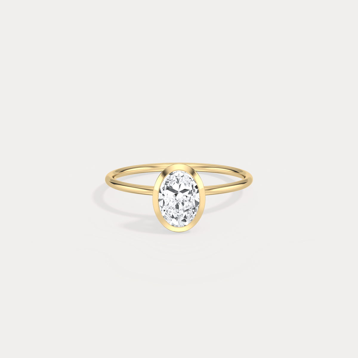 1CT Oval Cut Lab - Grown Diamond Bezel Engagement Ring in 14K Gold/Platinum - Rings