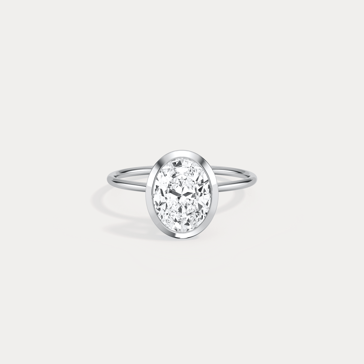 2CT Oval Cut Lab - Grown Diamond Bezel Engagement Ring in 14K Gold/Platinum - Rings