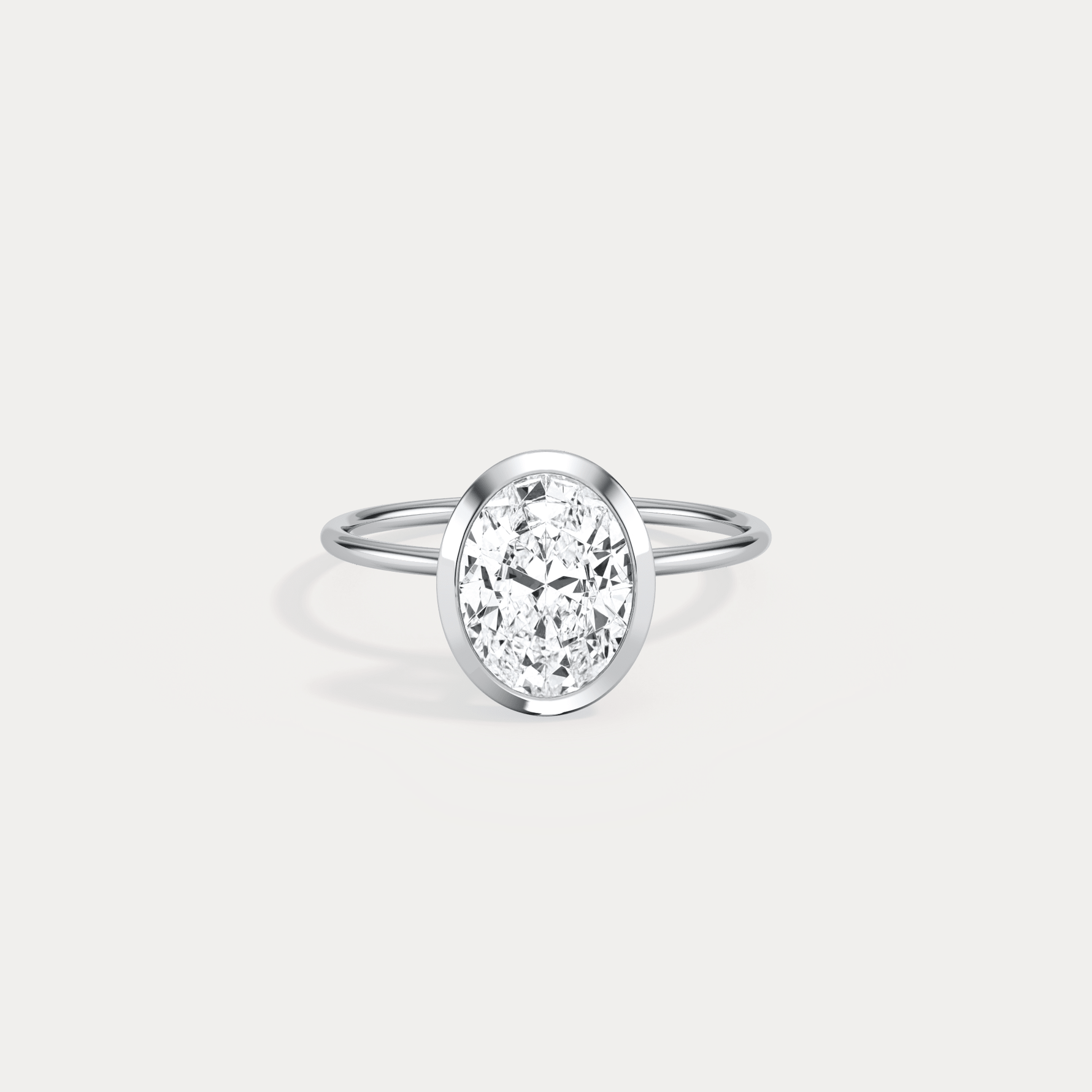 2CT Oval Cut Lab - Grown Diamond Bezel Engagement Ring in 14K Gold/Platinum - Rings