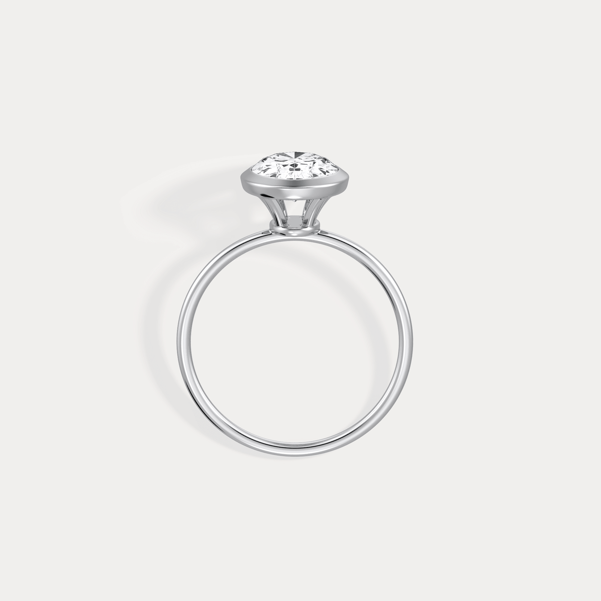 2CT Oval Cut Lab - Grown Diamond Bezel Engagement Ring in 14K Gold/Platinum - Rings