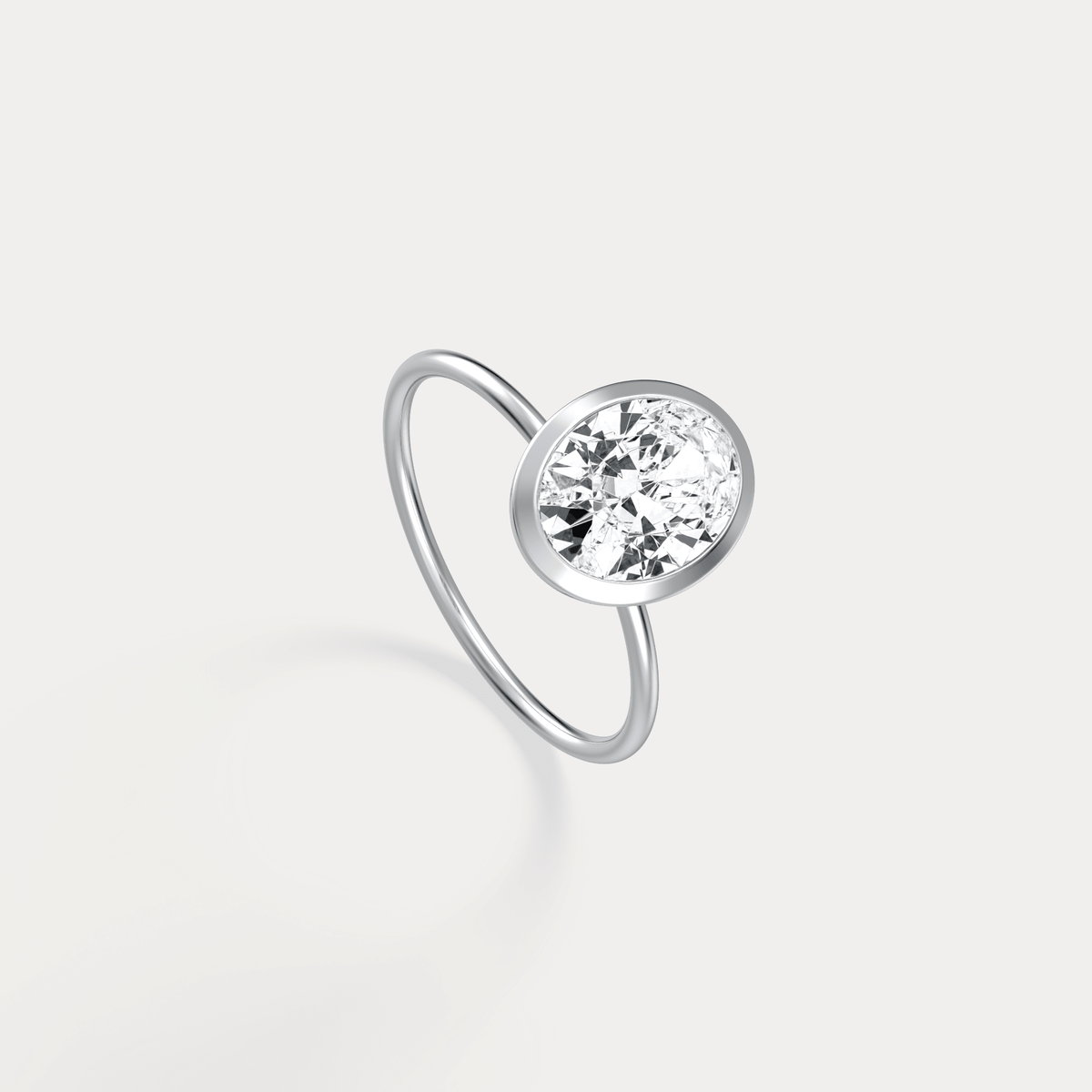 2CT Oval Cut Lab - Grown Diamond Bezel Engagement Ring in 14K Gold/Platinum - Rings