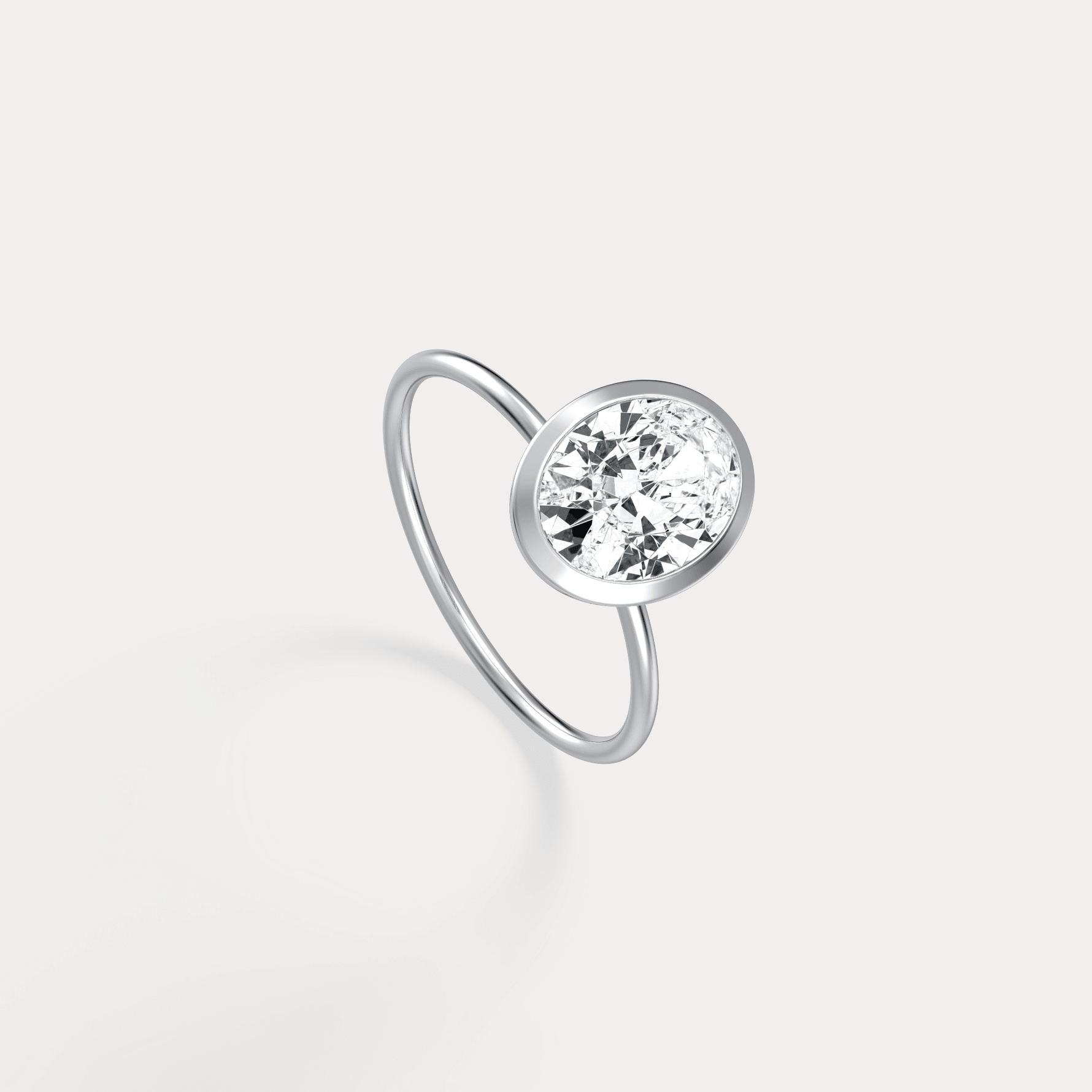 2CT Oval Cut Lab - Grown Diamond Bezel Engagement Ring in 14K Gold/Platinum - Rings