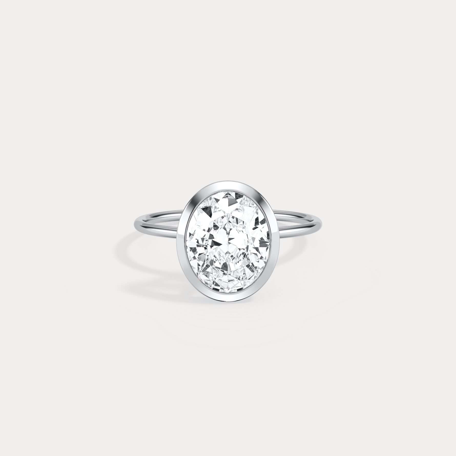 3CT Oval Cut Lab - Grown Diamond Bezel Engagement Ring in 14K Gold/Platinum - Rings