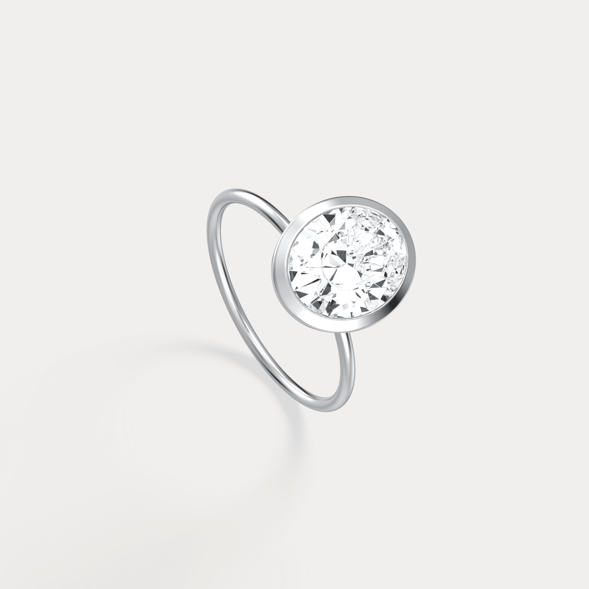 3CT Oval Cut Lab - Grown Diamond Bezel Engagement Ring in 14K Gold/Platinum - Rings