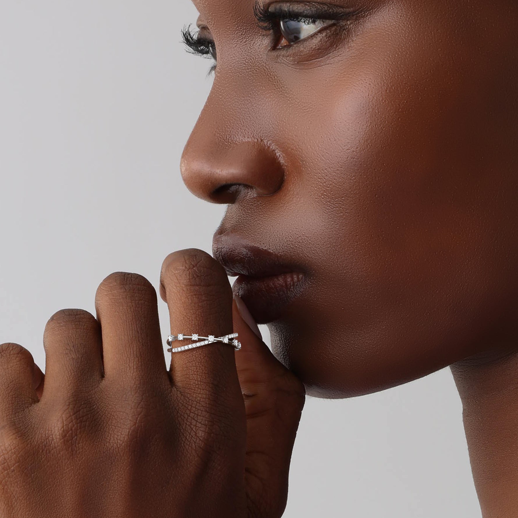 14K Solid Gold Crisscross Lab - Grown Diamond Ring - Rings