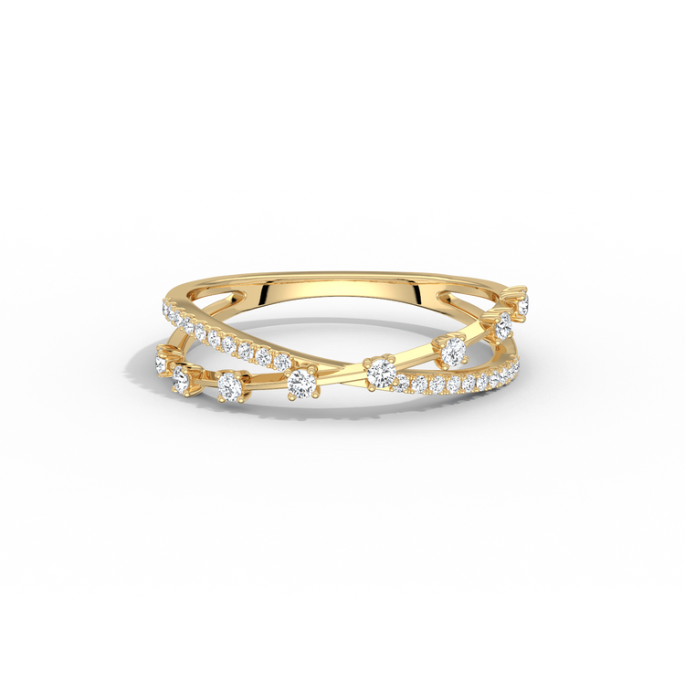 14K Solid Gold Crisscross Lab - Grown Diamond Ring - Rings
