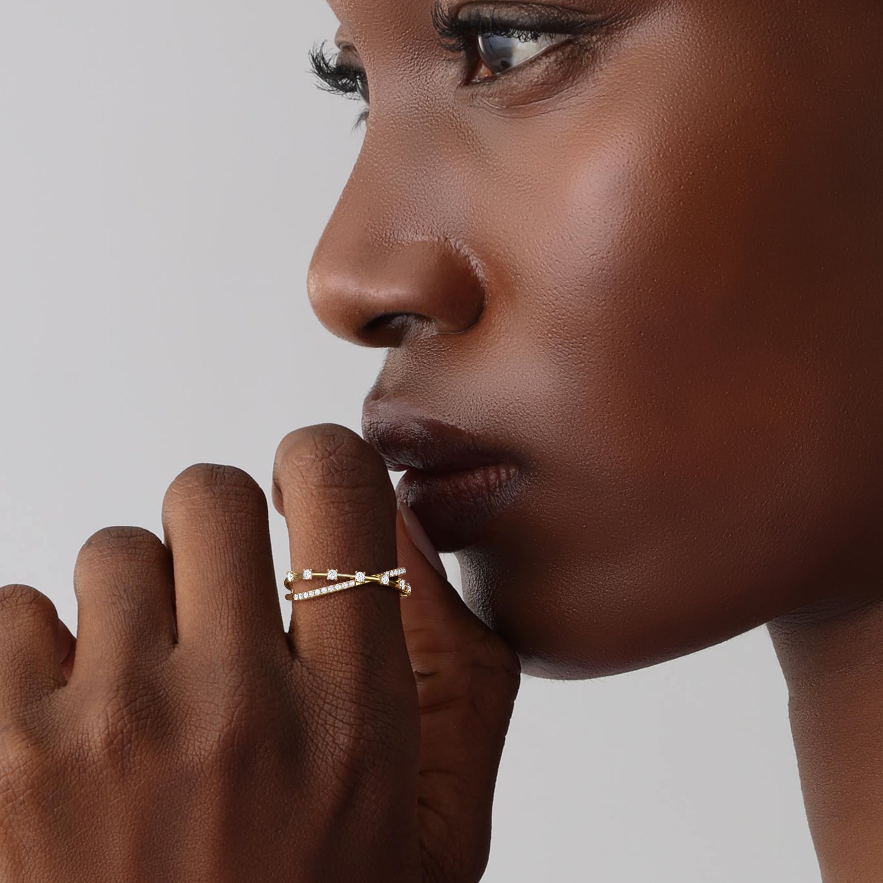 14K Solid Gold Crisscross Lab - Grown Diamond Ring - Rings