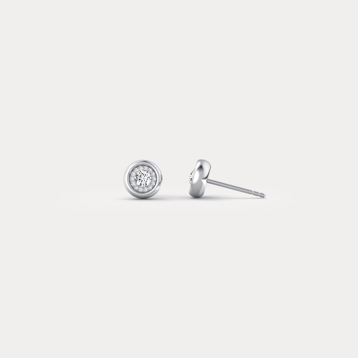 Bezel Lab Grown Round Diamond Stud Earrings in 14K Gold/Platinum - Earrings