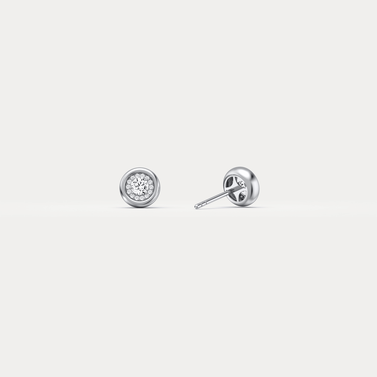 Bezel Lab Grown Round Diamond Stud Earrings in 14K Gold/Platinum - Earrings