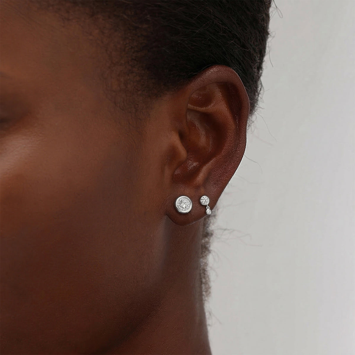 Bezel Lab Grown Round Diamond Stud Earrings in 14K Gold/Platinum - Earrings