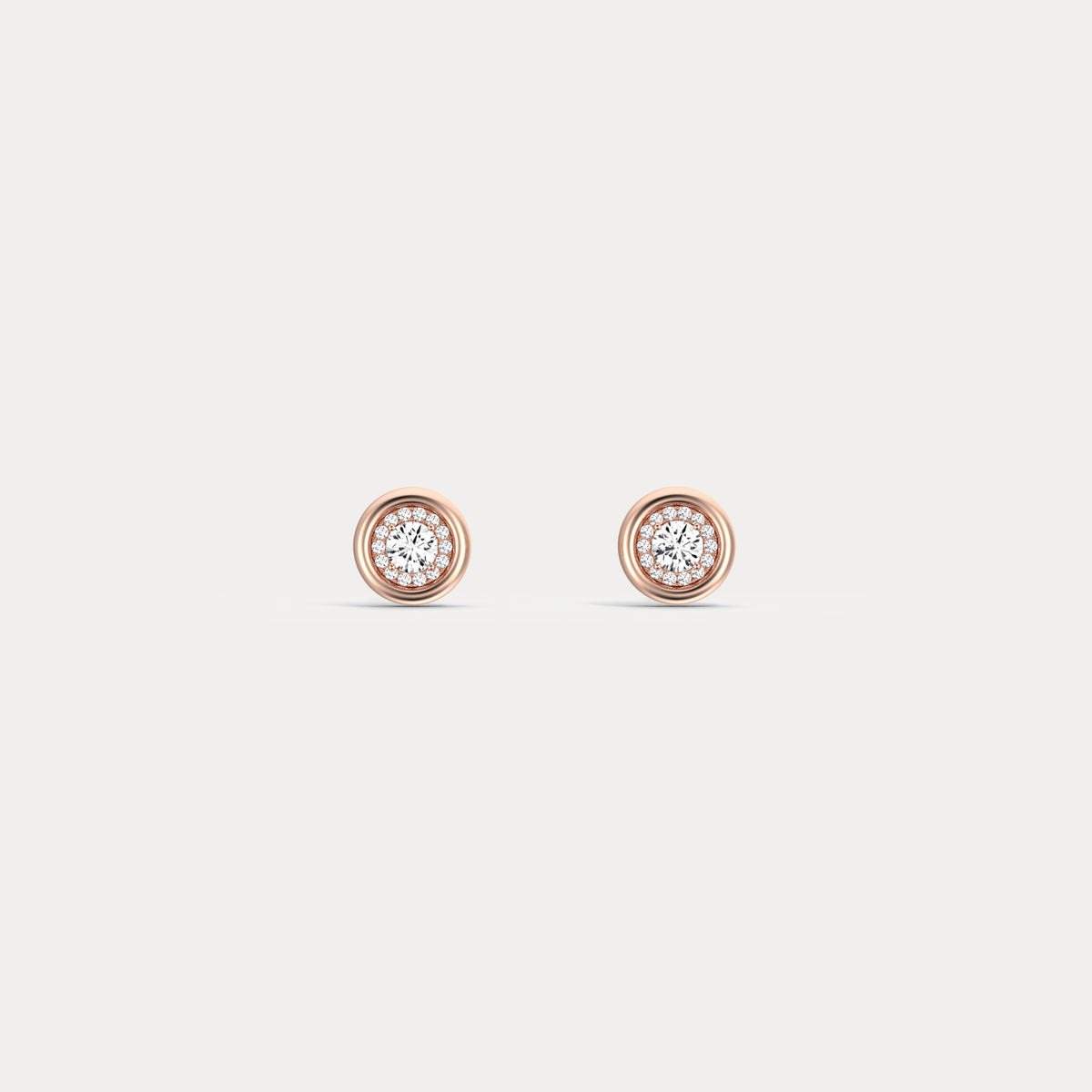 Bezel Lab Grown Round Diamond Stud Earrings in 14K Gold/Platinum - Earrings