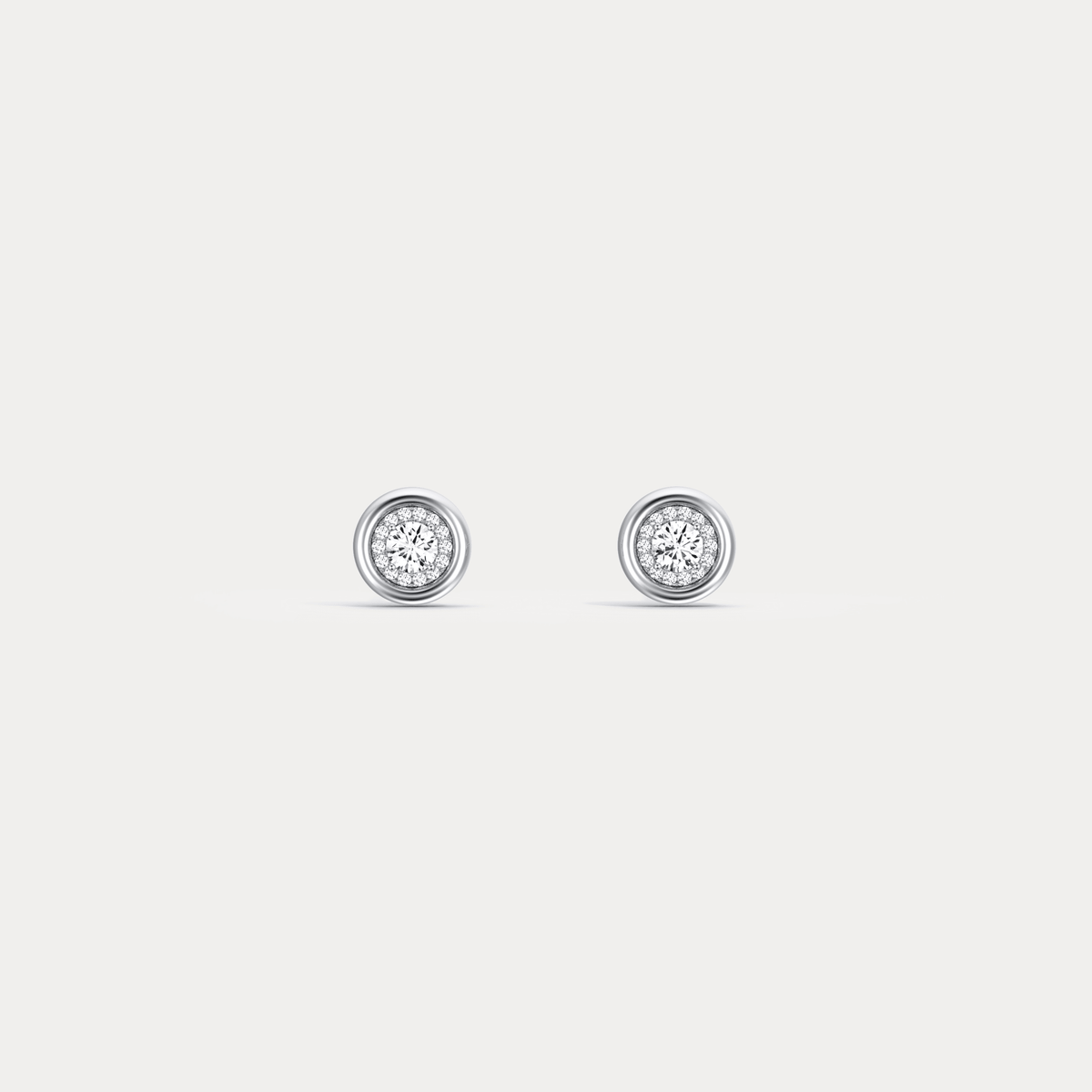 Bezel Lab Grown Round Diamond Stud Earrings in 14K Gold/Platinum - Earrings