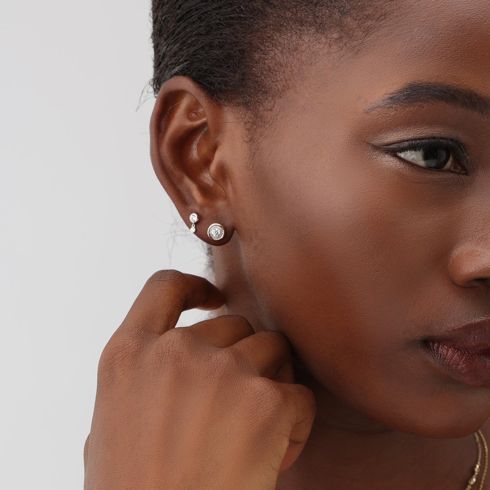 Bezel Lab Grown Round Diamond Stud Earrings in 14K Gold/Platinum - Earrings