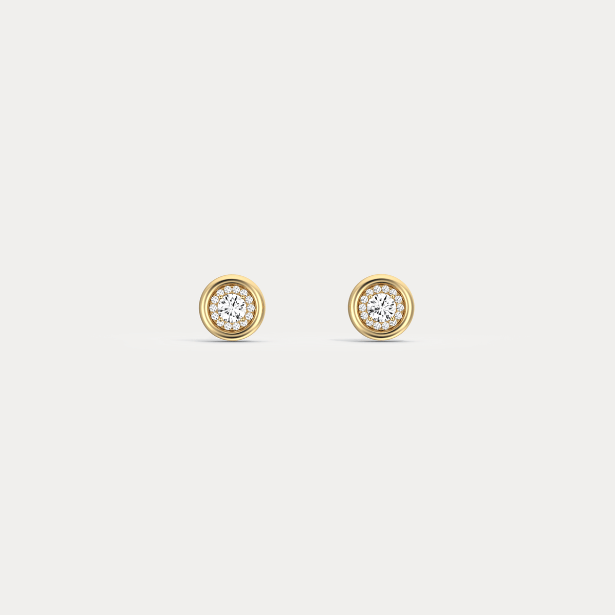 Bezel Lab Grown Round Diamond Stud Earrings in 14K Gold/Platinum - Earrings