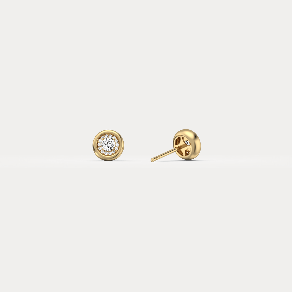 Bezel Lab Grown Round Diamond Stud Earrings in 14K Gold/Platinum - Earrings