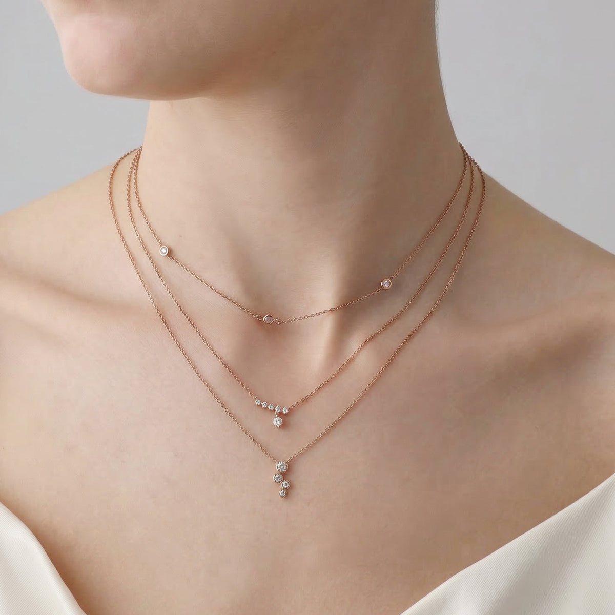 14K Gold/Platinum Bubble Necklace Bezel Set with Four Lab - Grown Diamonds - Necklaces