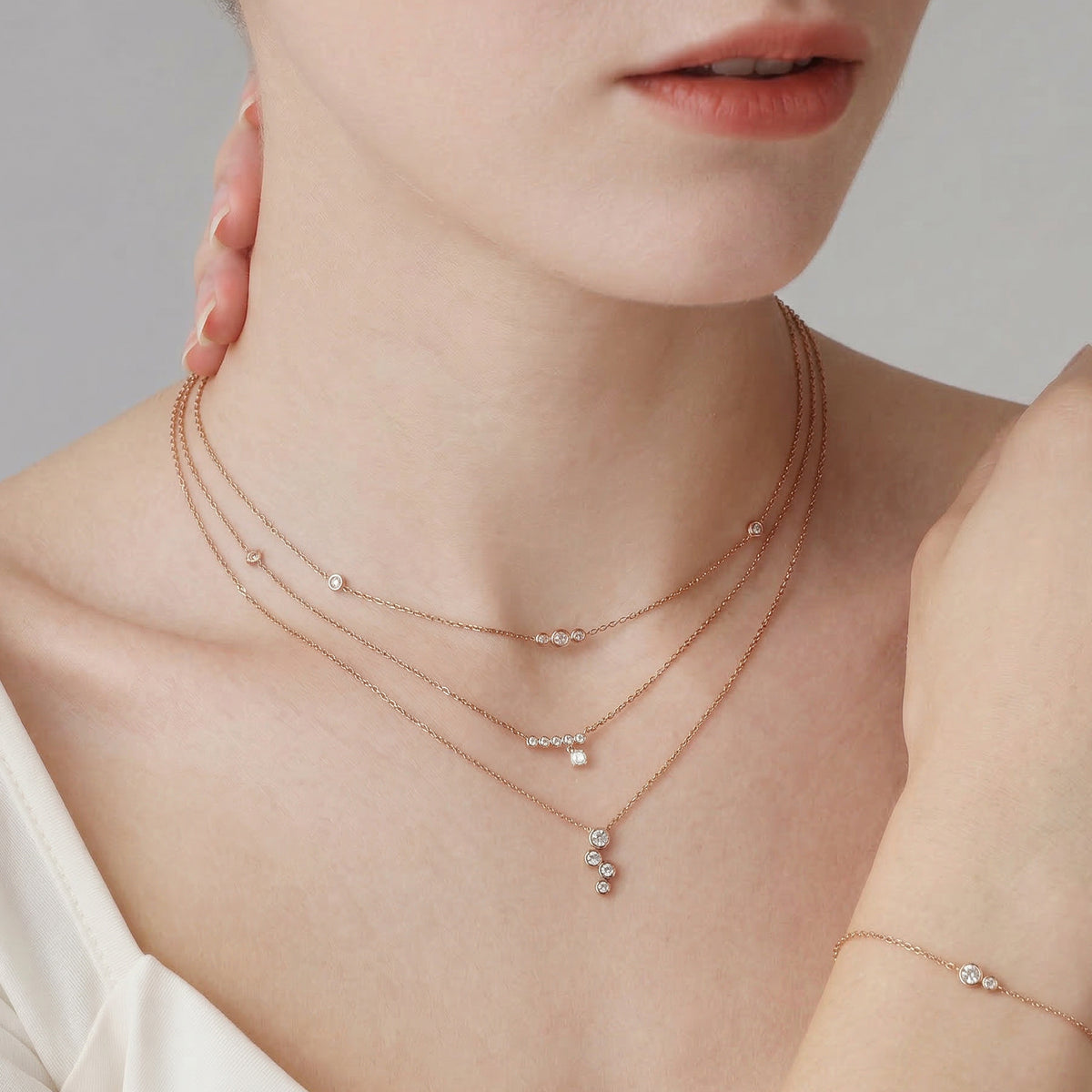14K Gold/Platinum Bubble Necklace Bezel Set with Four Lab - Grown Diamonds - Necklaces
