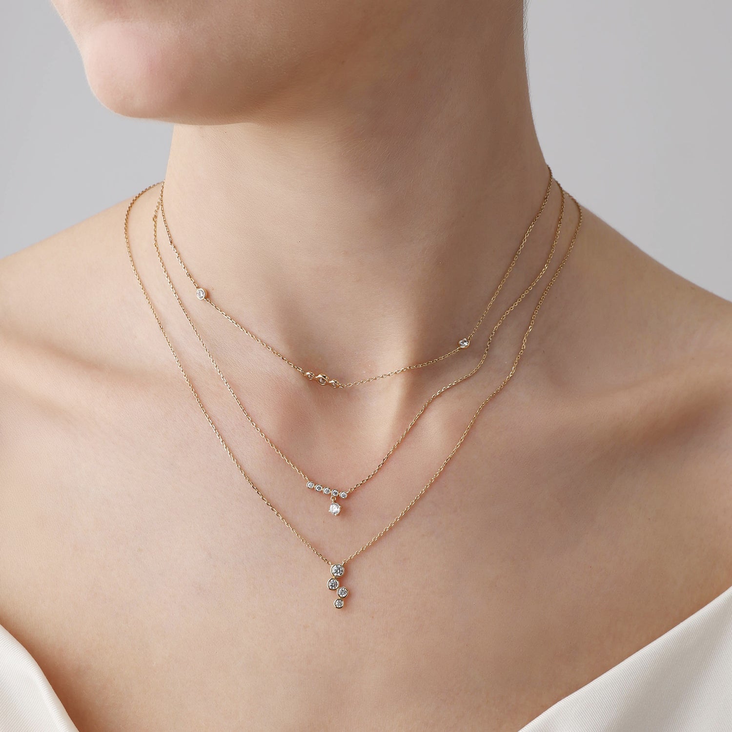 14K Gold/Platinum Bubble Necklace Bezel Set with Four Lab - Grown Diamonds - Necklaces