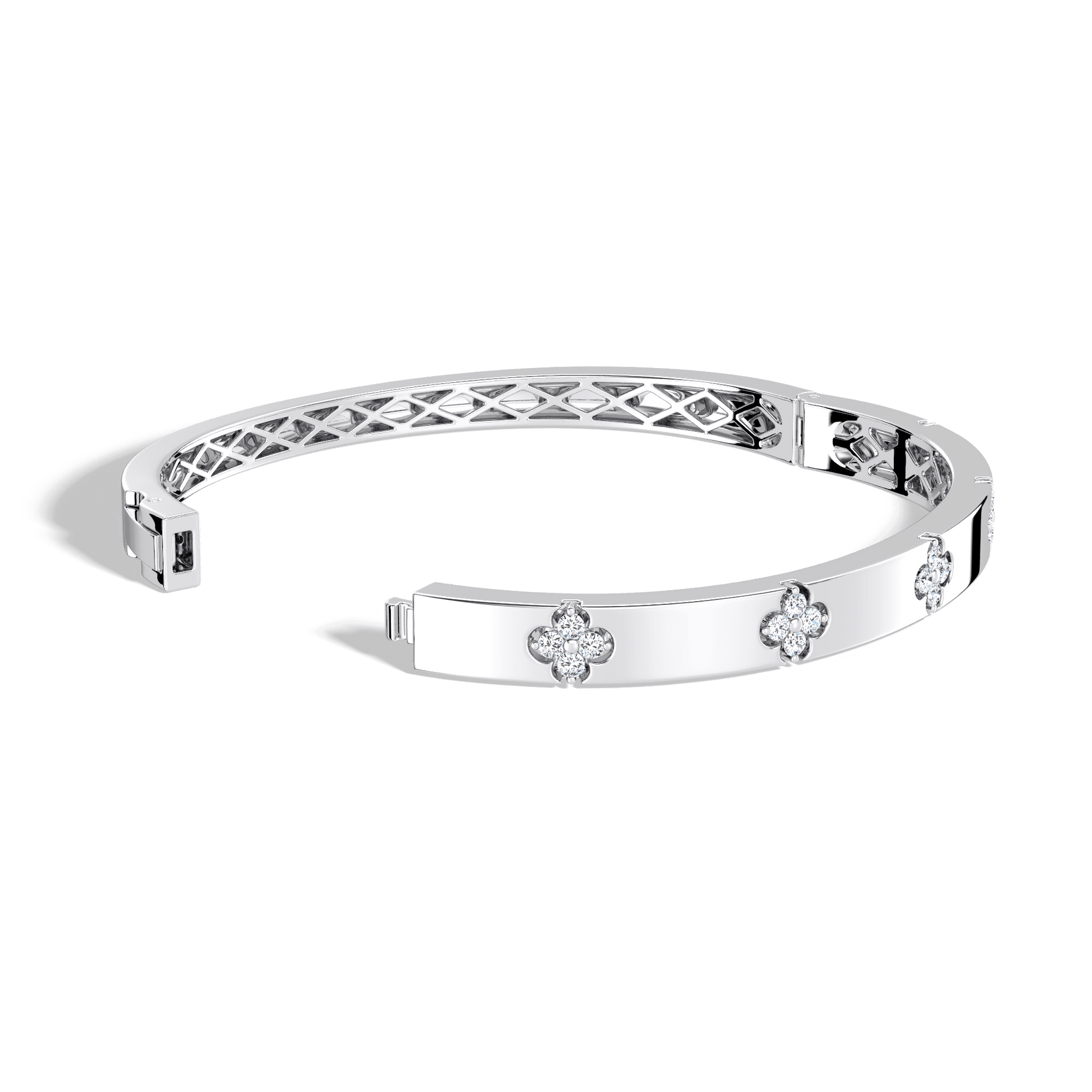 Charm & Dazzle Clover Hinged Lab Made Diamond Bangle Bracelet - Bracelets