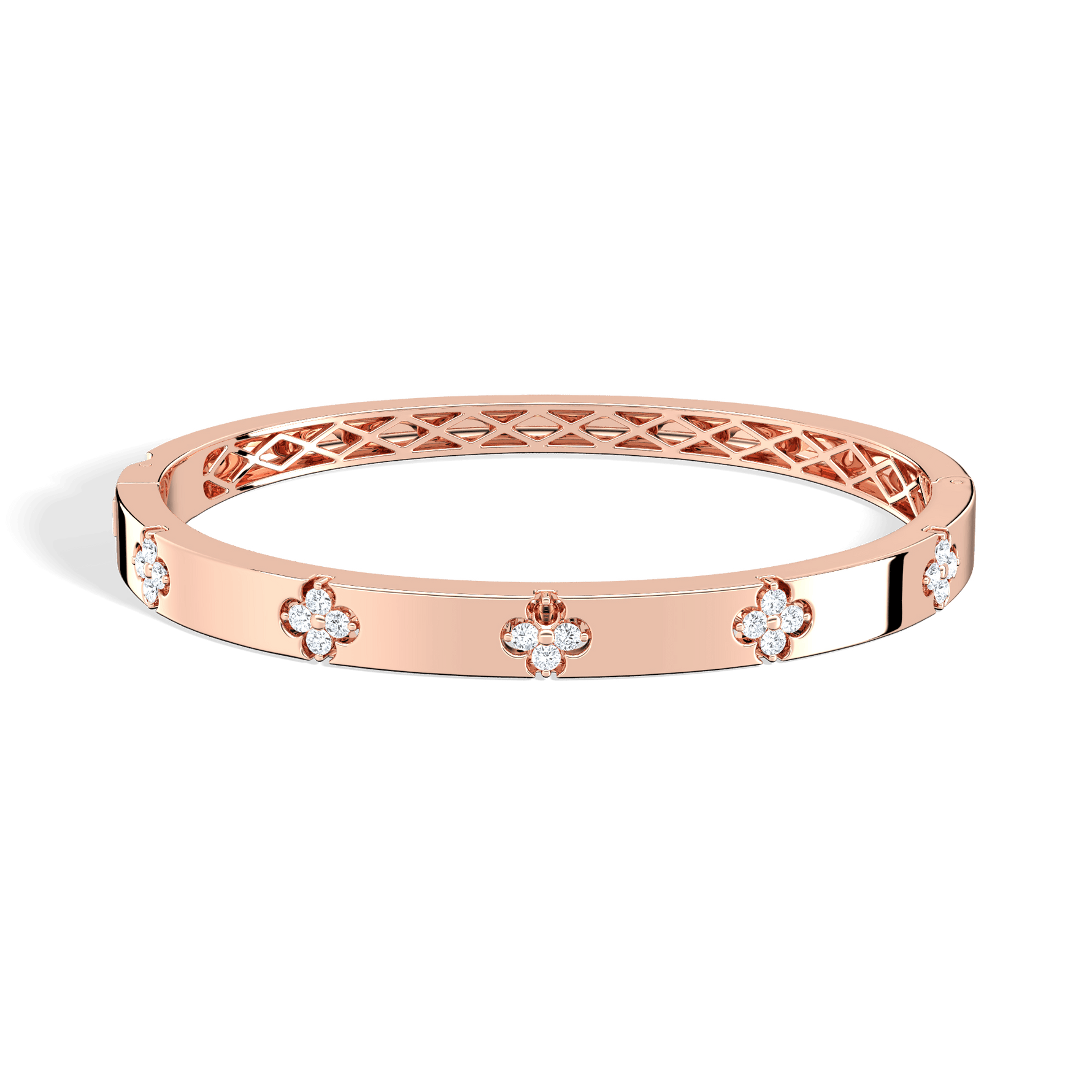 Charm & Dazzle Clover Hinged Lab Made Diamond Bangle Bracelet in 14K Solid Gold - Bracelets