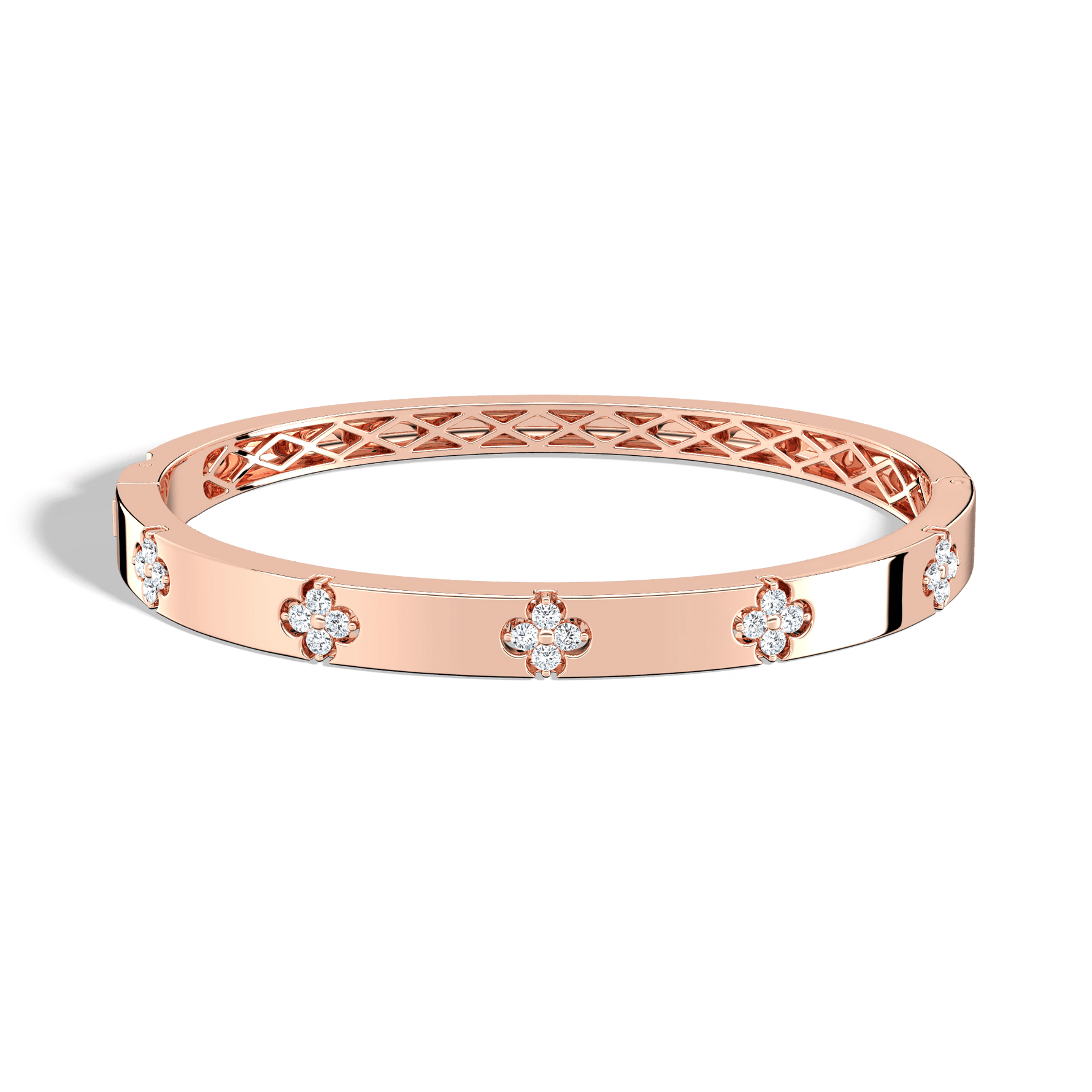 Charm & Dazzle Clover Hinged Lab Made Diamond Bangle Bracelet - Bracelets