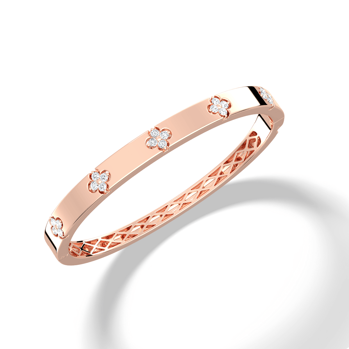 Charm & Dazzle Clover Hinged Lab Made Diamond Bangle Bracelet - Bracelets