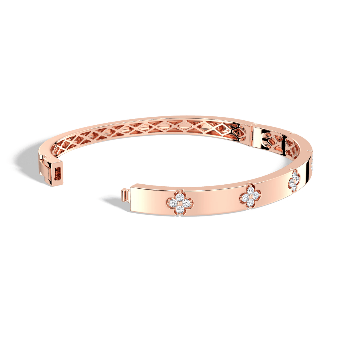 Charm & Dazzle Clover Hinged Lab Made Diamond Bangle Bracelet - Bracelets