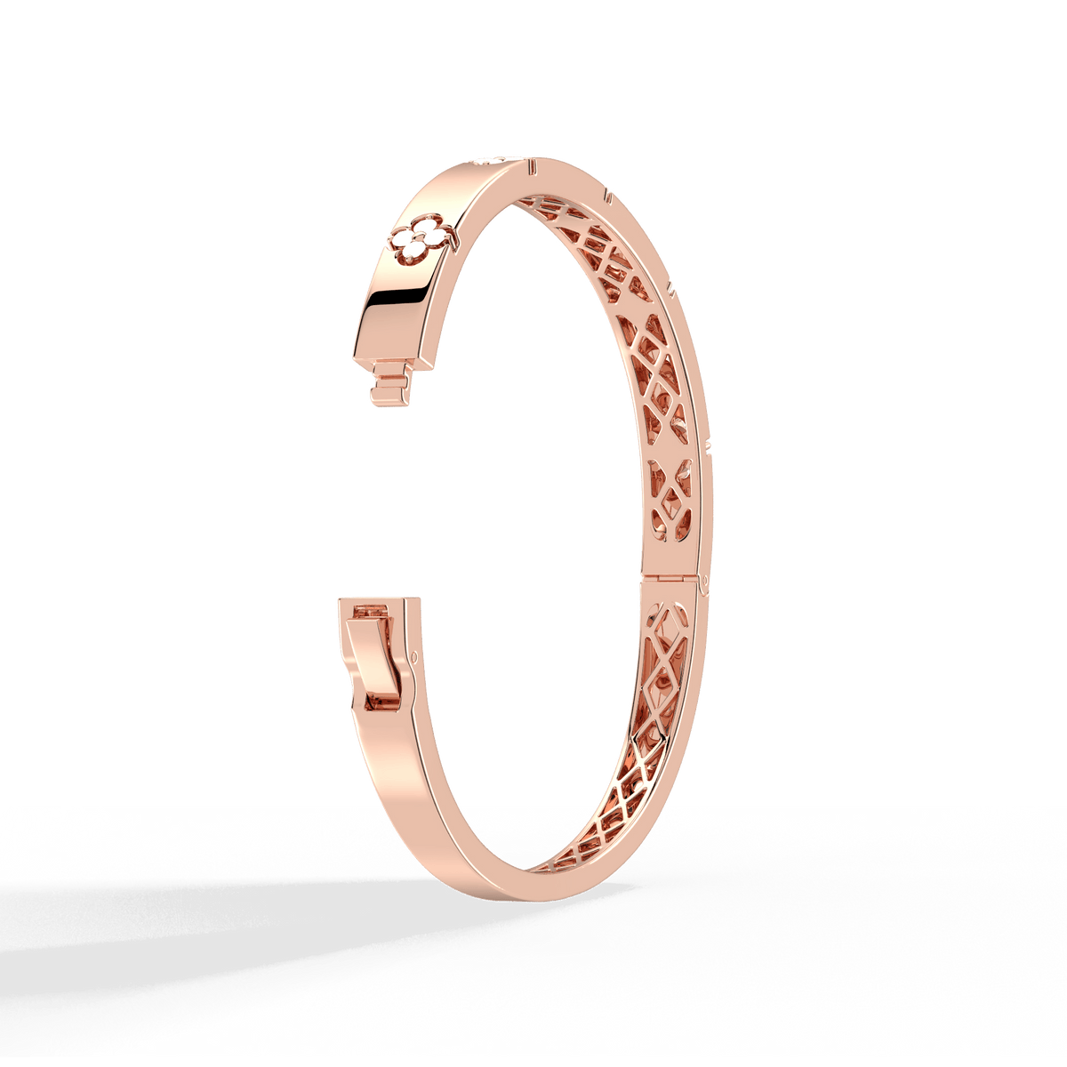 Charm & Dazzle Clover Hinged Lab Made Diamond Bangle Bracelet in 14K Solid Gold - Bracelets