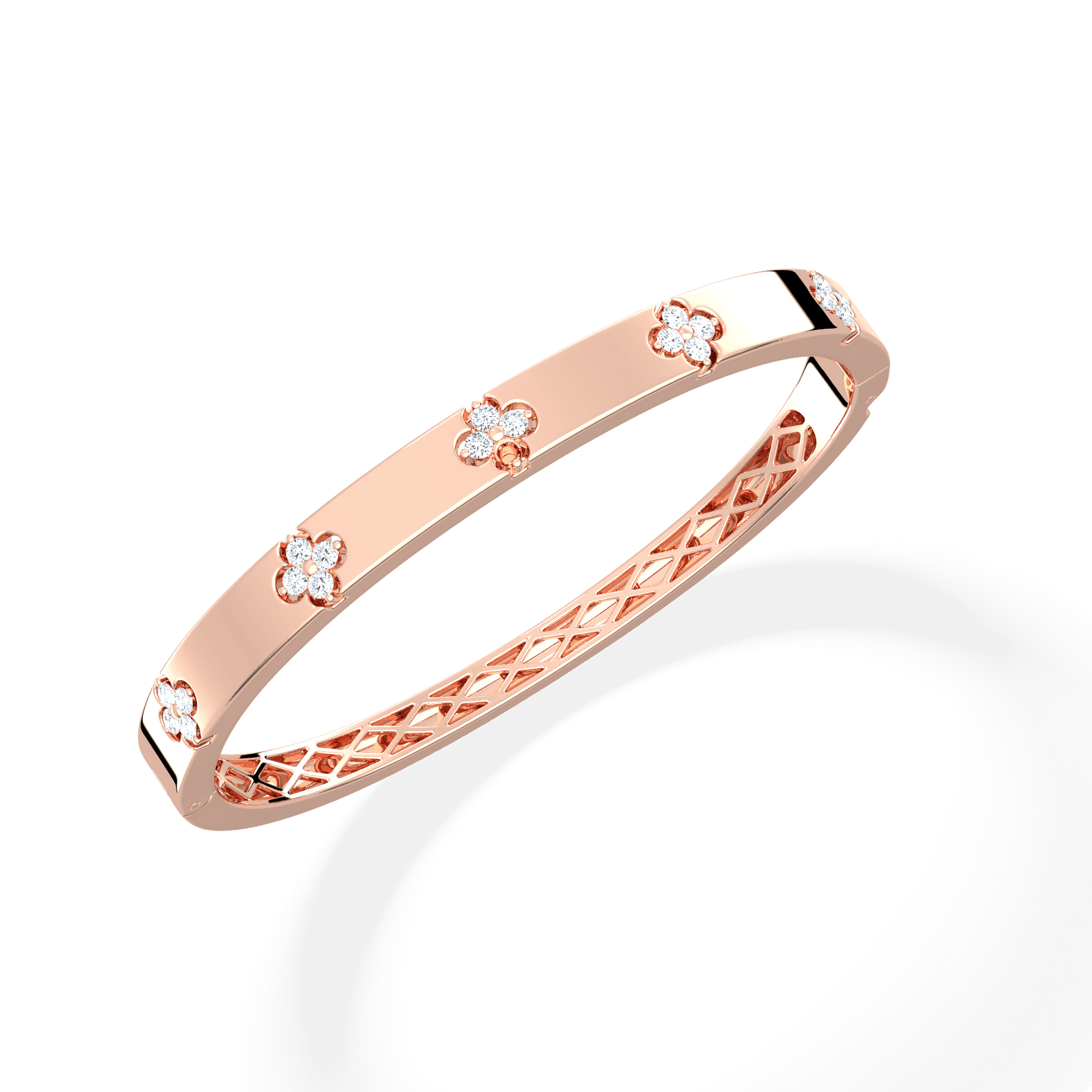 Charm & Dazzle Clover Hinged Lab Made Diamond Bangle Bracelet in 14K Solid Gold - Bracelets