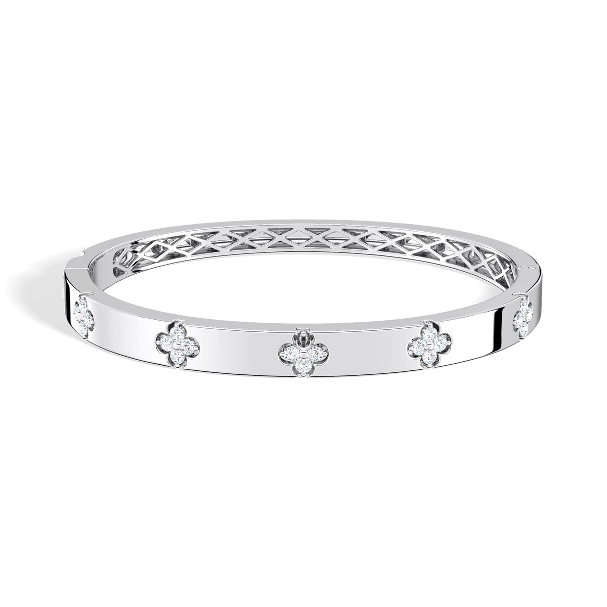 Charm & Dazzle Clover Hinged Lab Made Diamond Bangle Bracelet in 14K Solid Gold - Bracelets