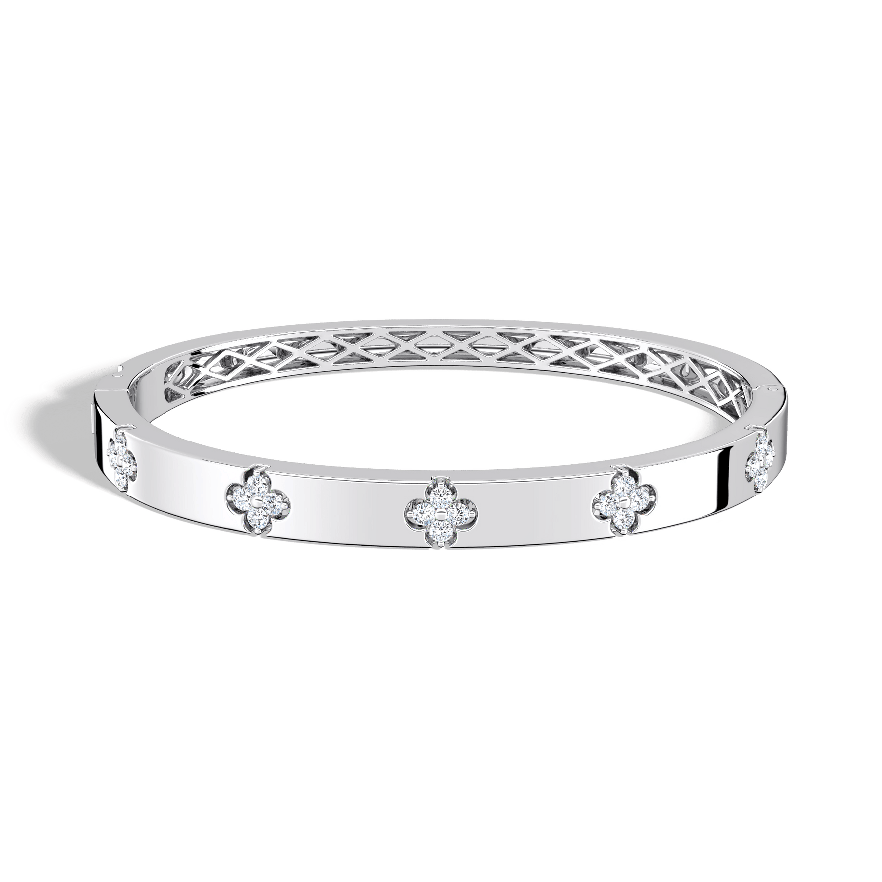 Charm & Dazzle Clover Hinged Lab Made Diamond Bangle Bracelet - Bracelets
