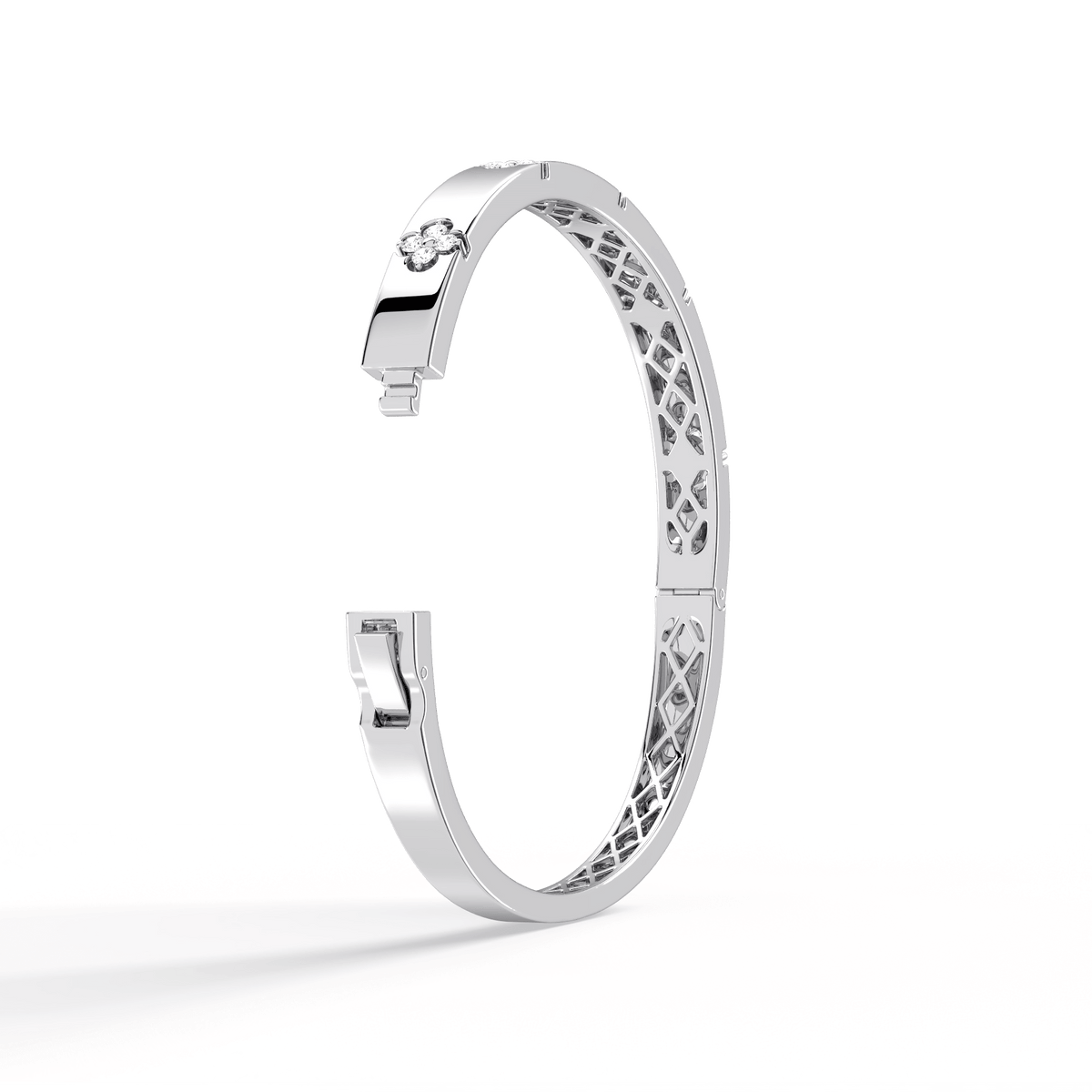 Charm & Dazzle Clover Hinged Lab Made Diamond Bangle Bracelet - Bracelets