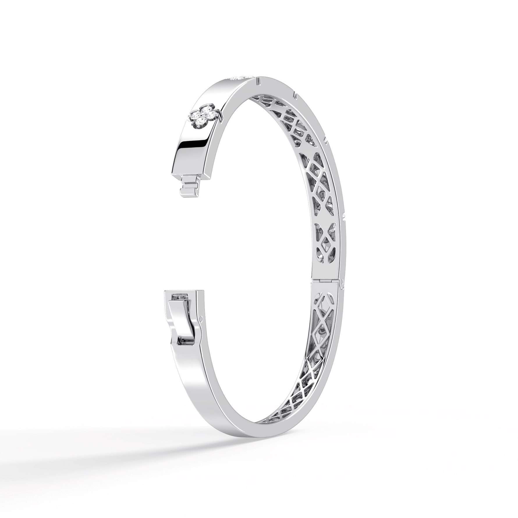 Charm & Dazzle Clover Hinged Lab Made Diamond Bangle Bracelet - Bracelets