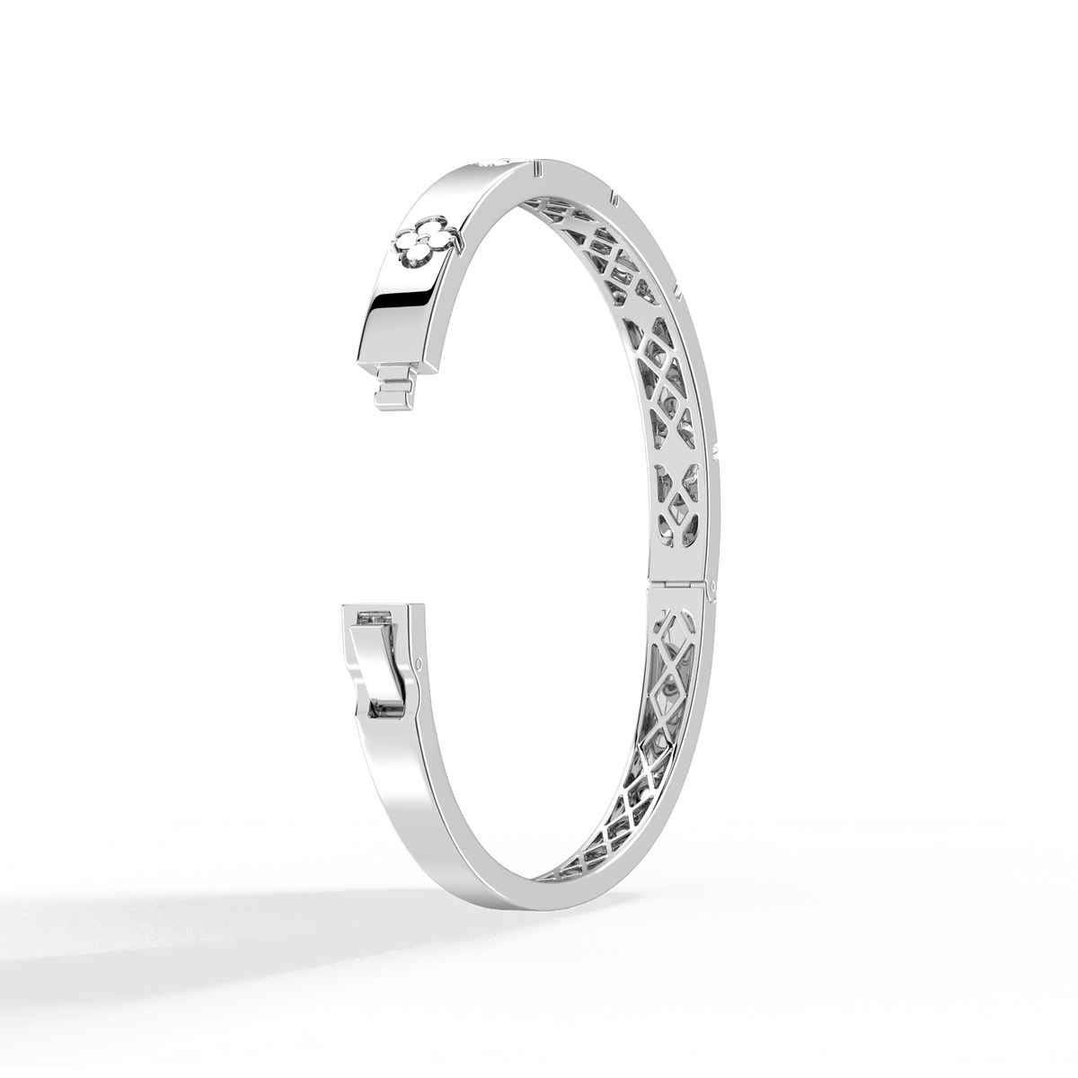 Charm & Dazzle Clover Hinged Lab Made Diamond Bangle Bracelet in 14K Solid Gold - Bracelets