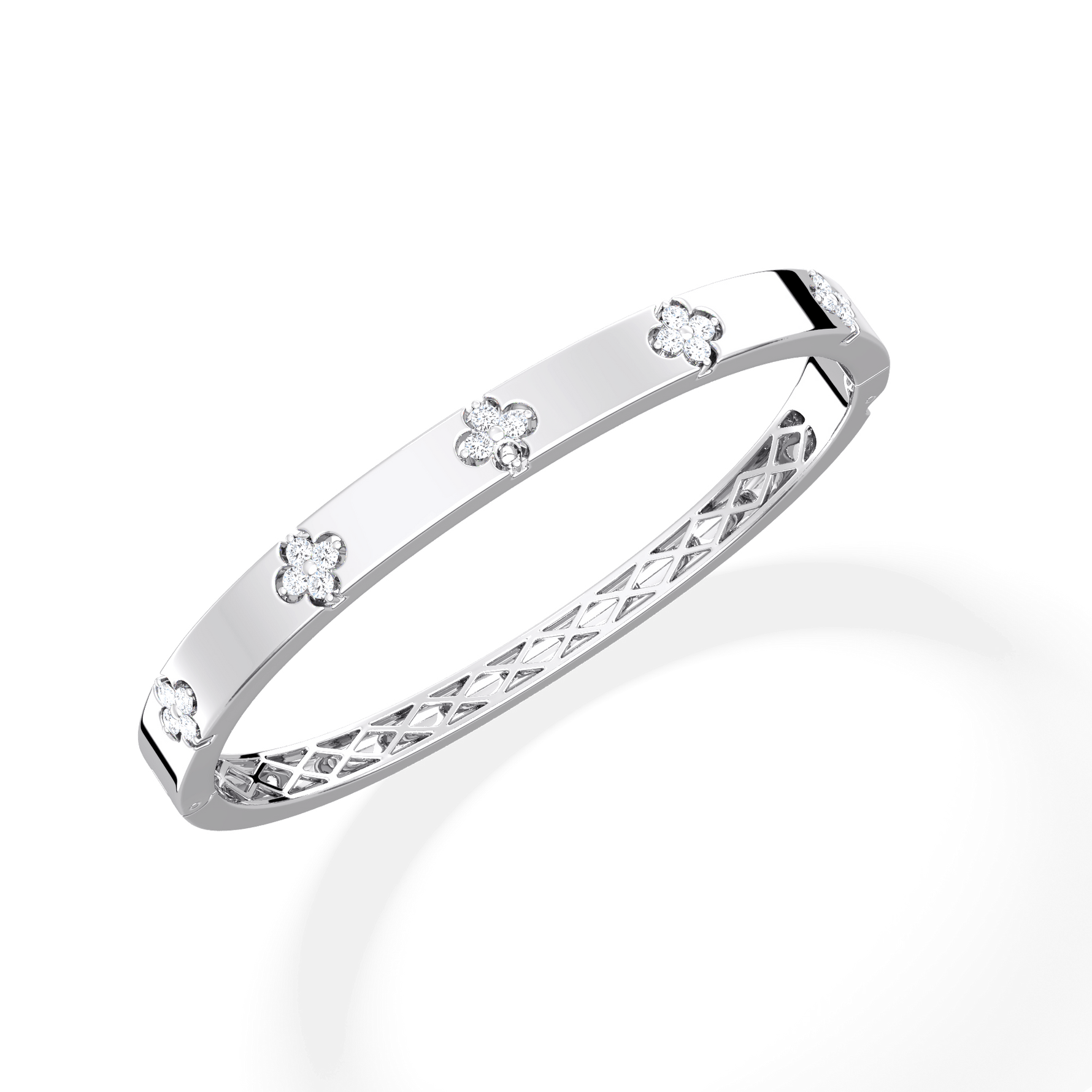 Charm & Dazzle Clover Hinged Lab Made Diamond Bangle Bracelet in 14K Solid Gold - Bracelets