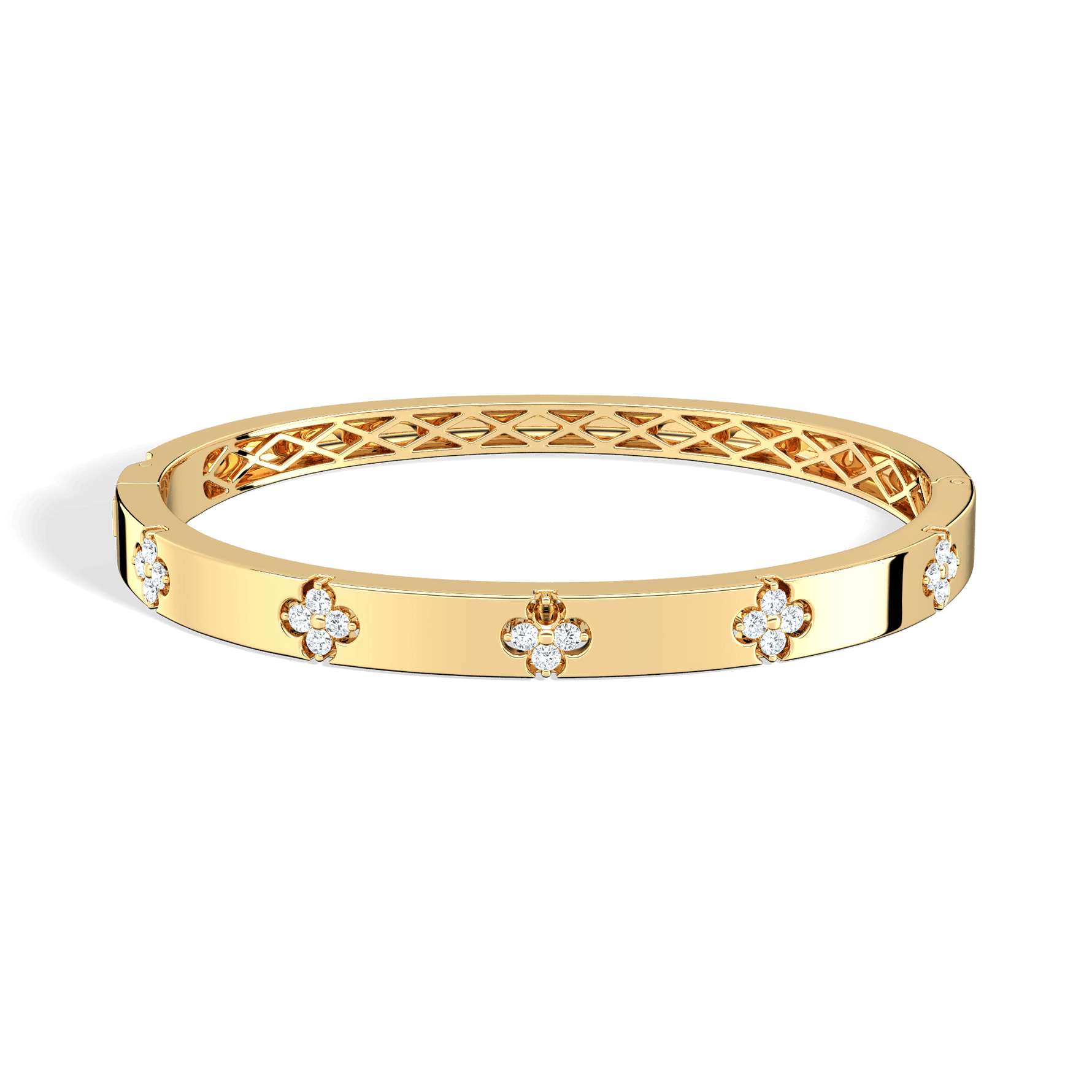 Charm & Dazzle Clover Hinged Lab Made Diamond Bangle Bracelet in 14K Solid Gold - Bracelets