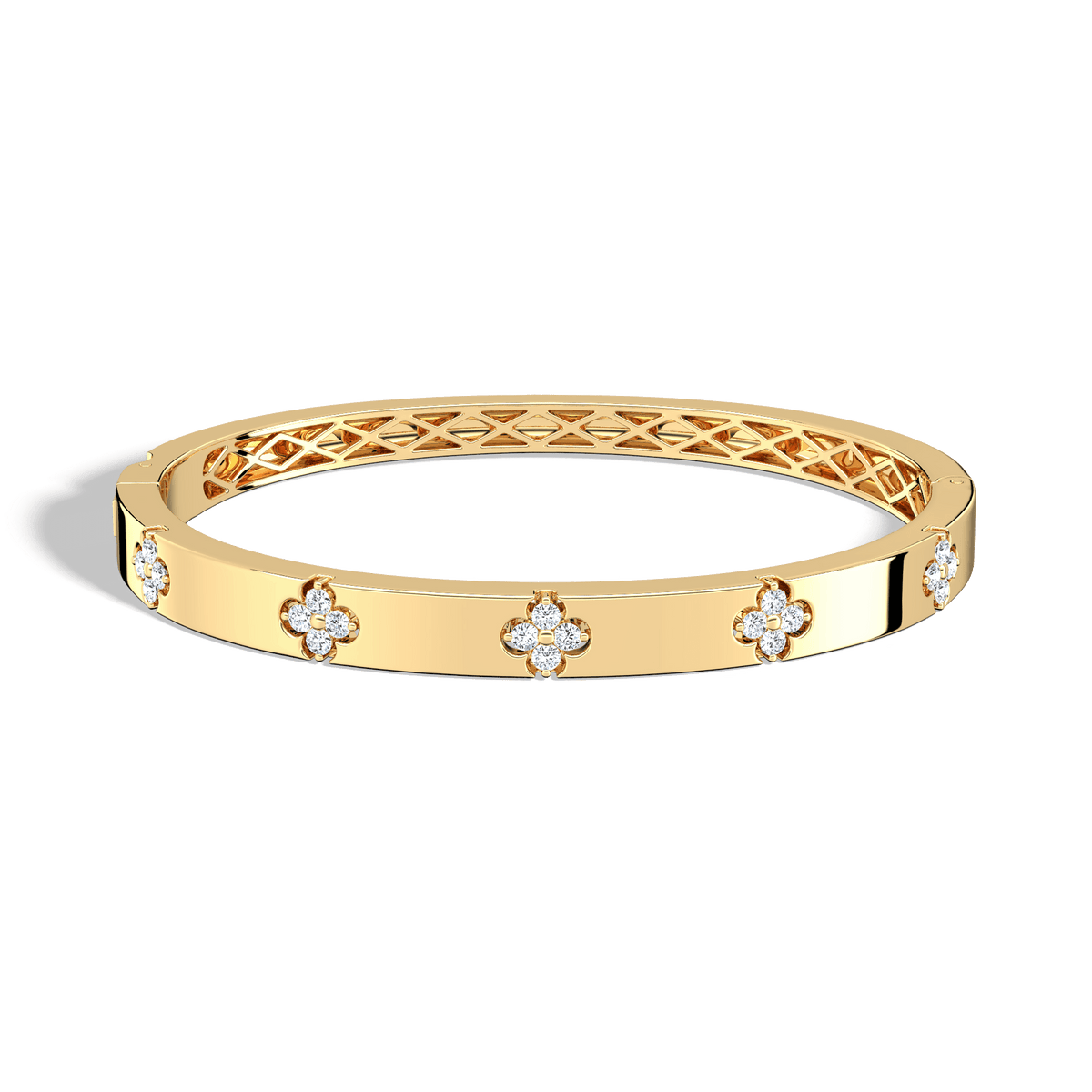 Charm & Dazzle Clover Hinged Lab Made Diamond Bangle Bracelet - Bracelets