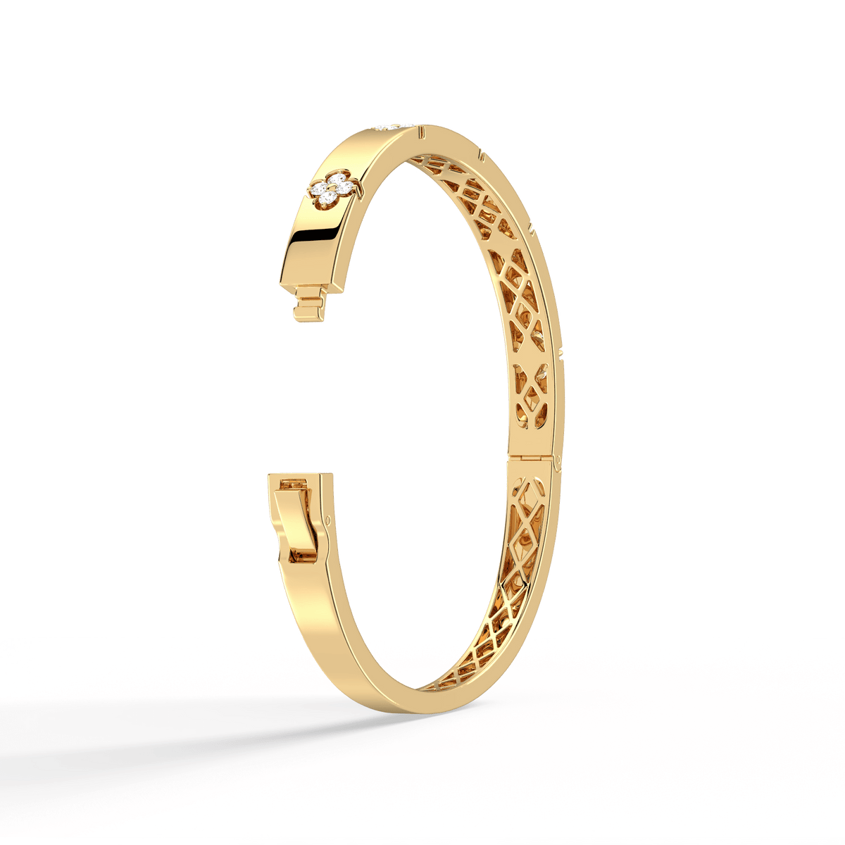 Charm & Dazzle Clover Hinged Lab Made Diamond Bangle Bracelet - Bracelets