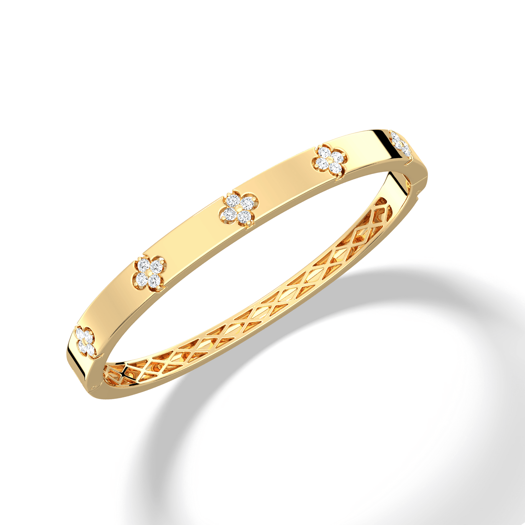 Charm & Dazzle Clover Hinged Lab Made Diamond Bangle Bracelet - Bracelets