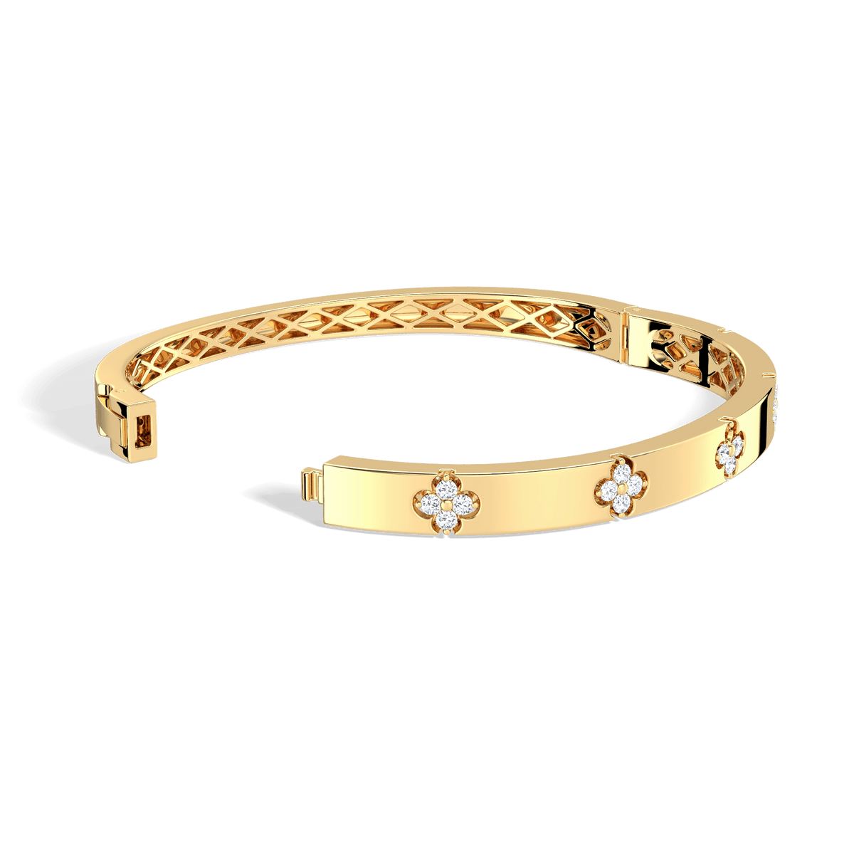 Charm & Dazzle Clover Hinged Lab Made Diamond Bangle Bracelet in 14K Solid Gold - Bracelets