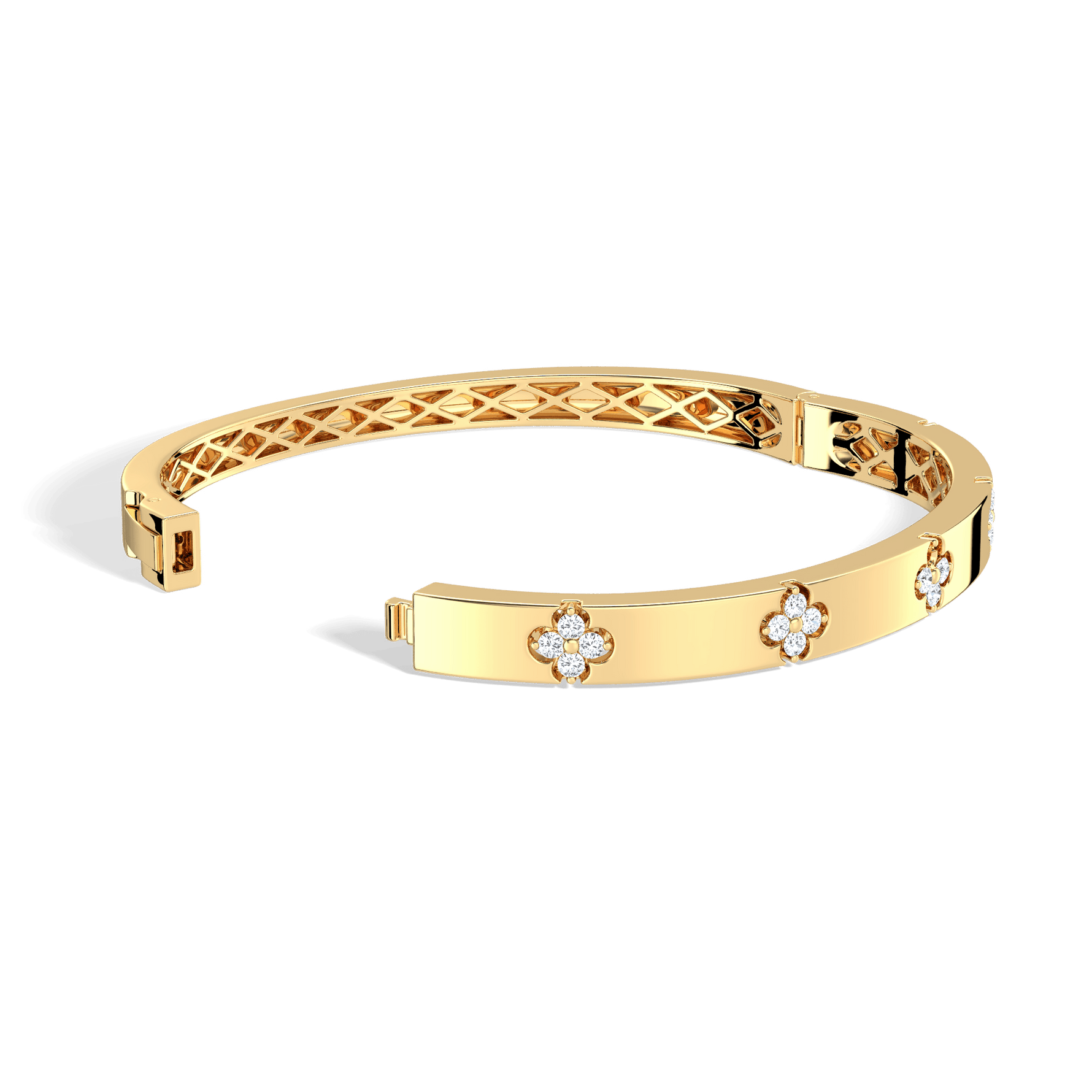 Charm & Dazzle Clover Hinged Lab Made Diamond Bangle Bracelet in 14K Solid Gold - Bracelets