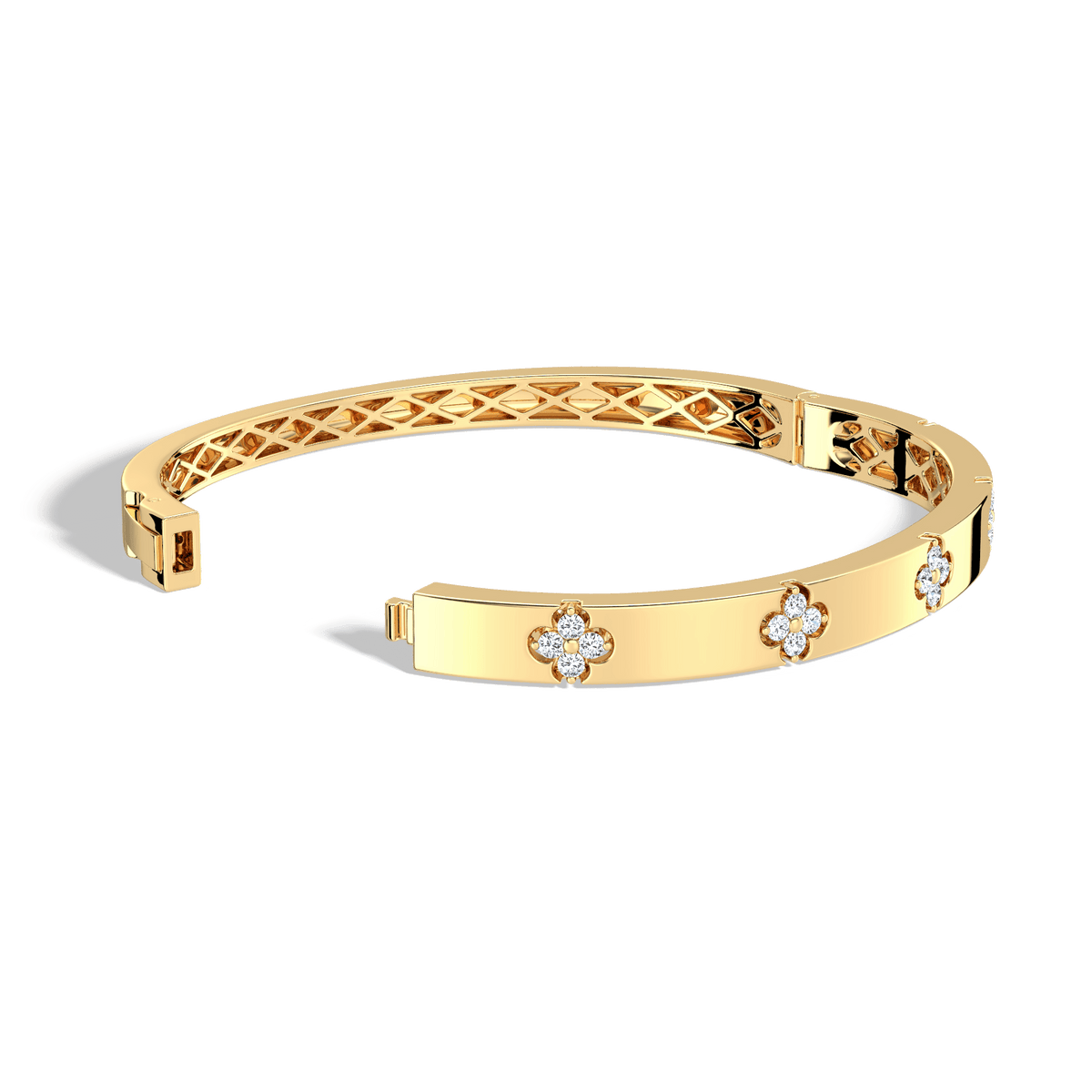 Charm & Dazzle Clover Hinged Lab Made Diamond Bangle Bracelet - Bracelets