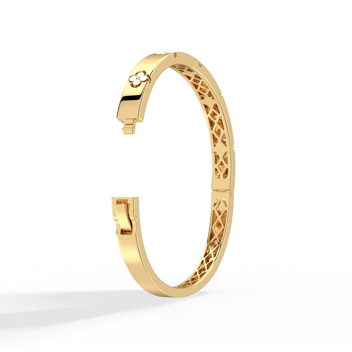 Charm & Dazzle Clover Hinged Lab Made Diamond Bangle Bracelet in 14K Solid Gold - Bracelets