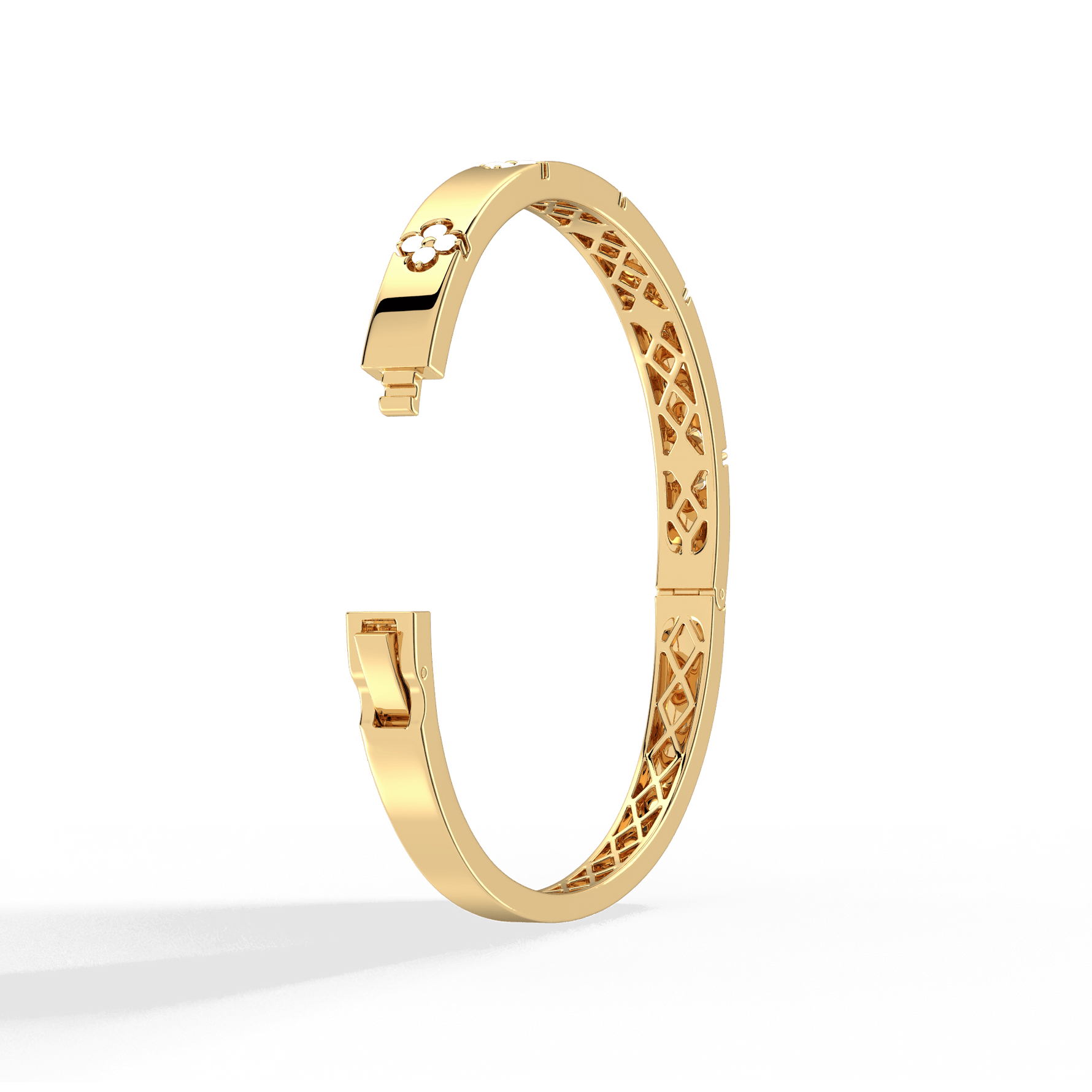Charm & Dazzle Clover Hinged Lab Made Diamond Bangle Bracelet in 14K Solid Gold - Bracelets