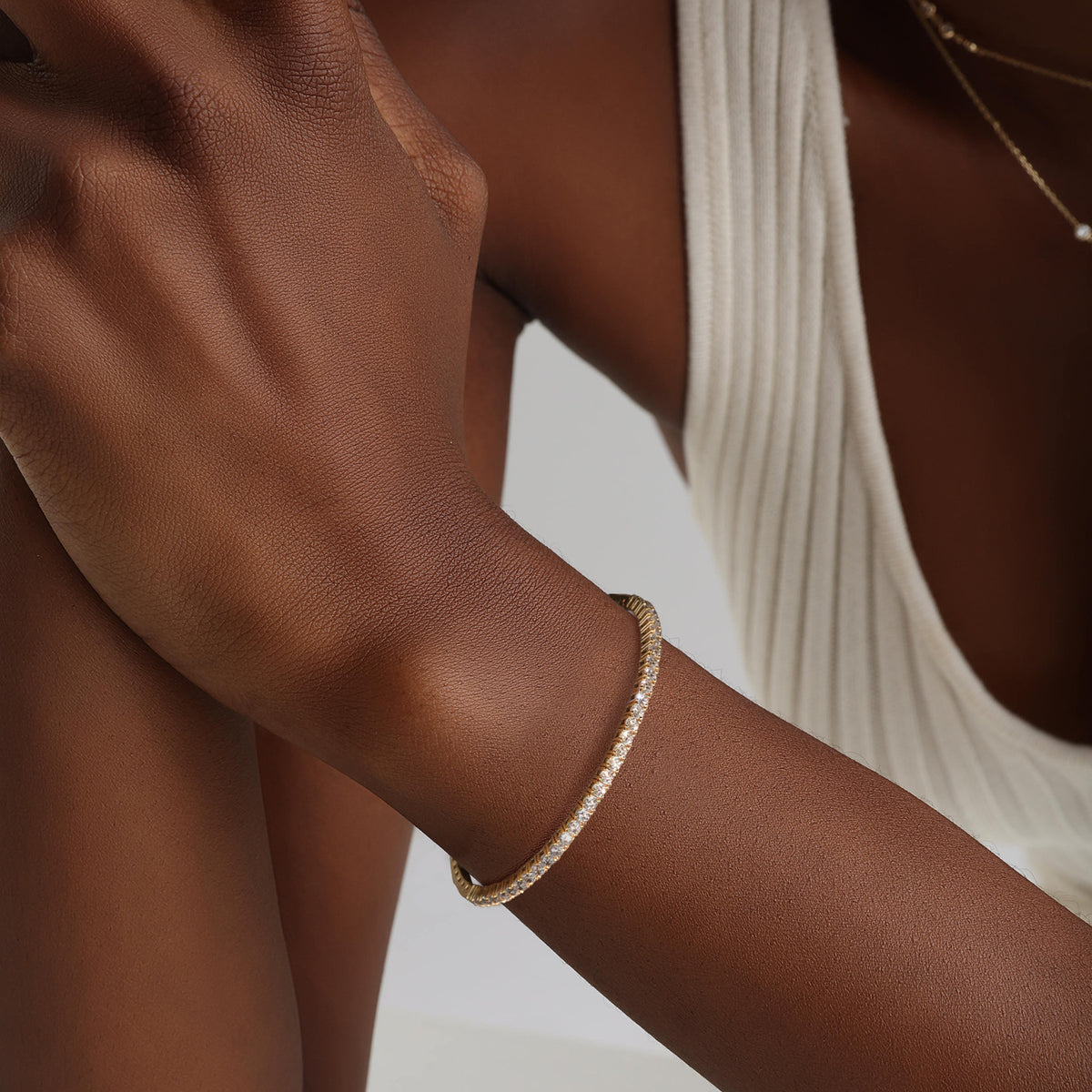 2.4CTW DEW Moissanite Cube Ice Flex Tennis Bracelet in Sterling Silver - Bracelets