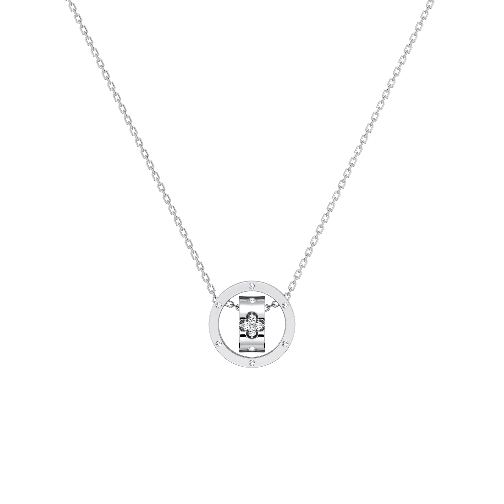 Double Ring Moissanite Pendant Necklace For Women - 