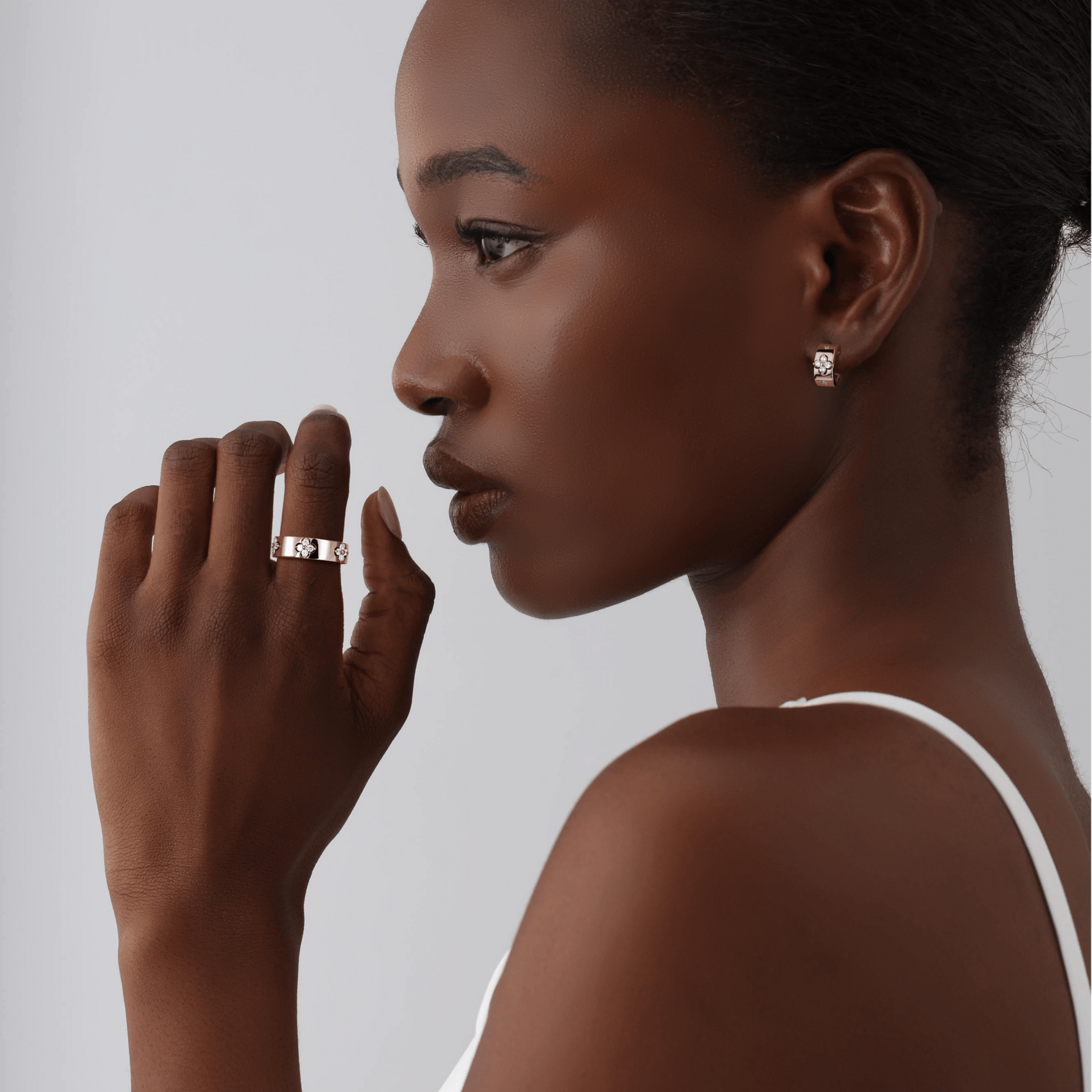 Lab Created Diamond Four - leaf Clover Ring in 14K Solid Gold - Rings